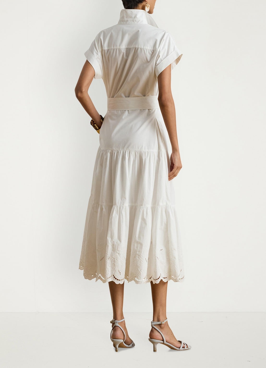 Ralph Lauren Midi blousejurk met strikceintuur - achterkant wit