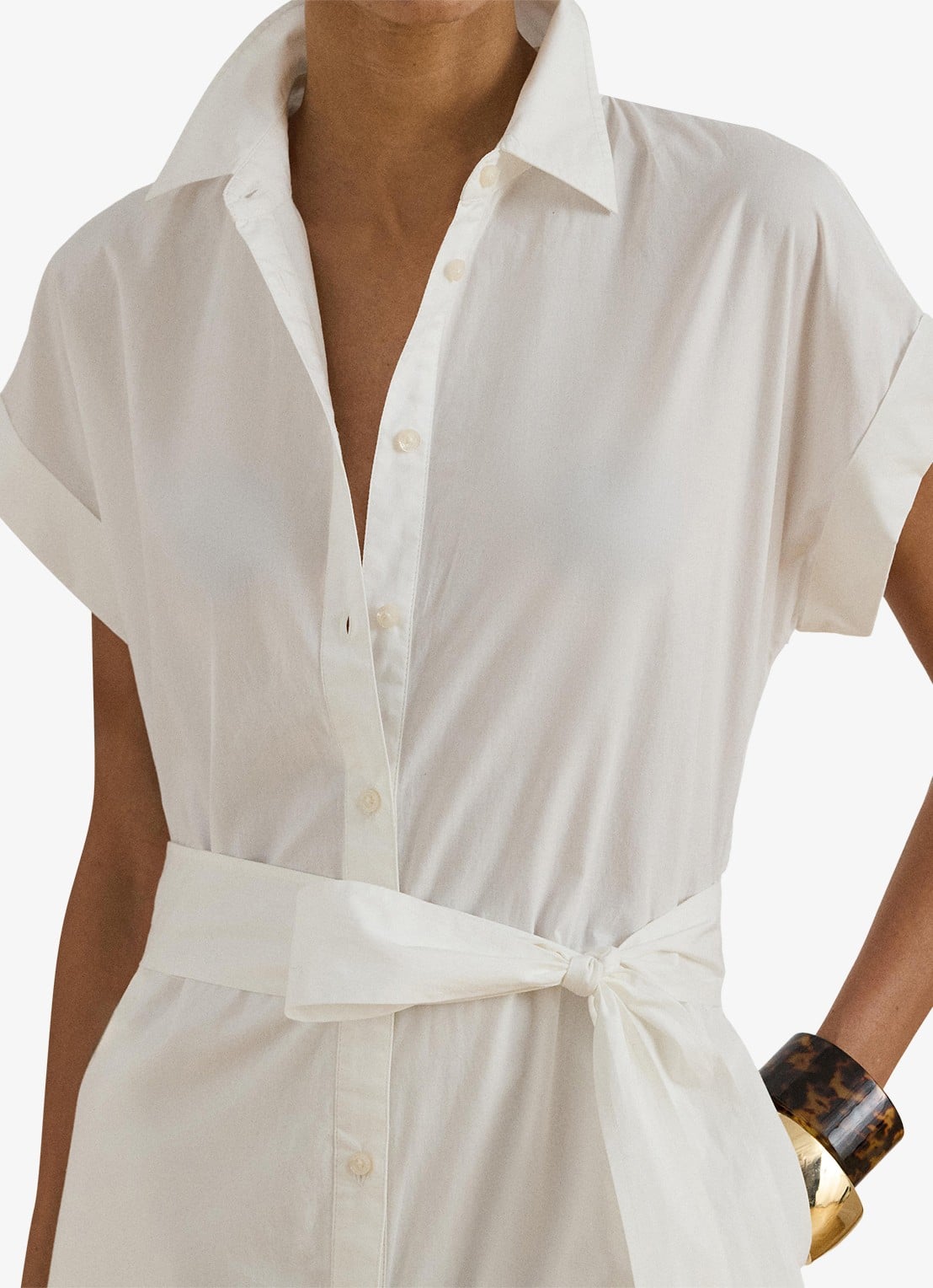Ralph Lauren Midi blousejurk met strikceintuur - detail 2 wit