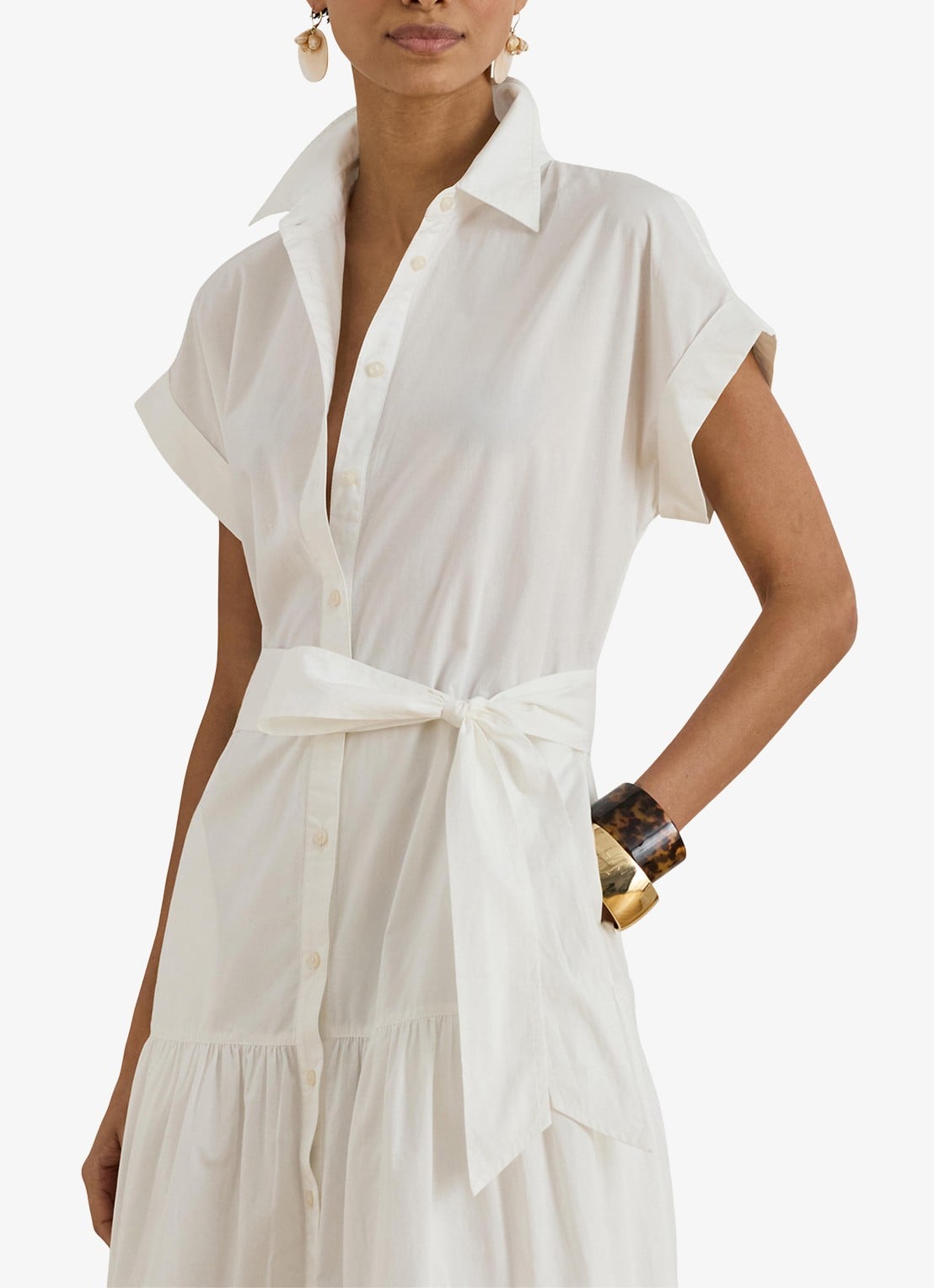 Ralph Lauren Midi blousejurk met strikceintuur - detail 3 wit
