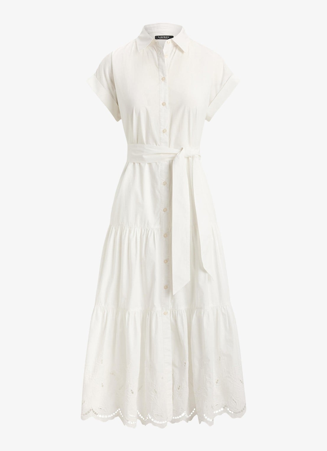 Ralph Lauren Midi blousejurk met strikceintuur - voorkant 4 wit