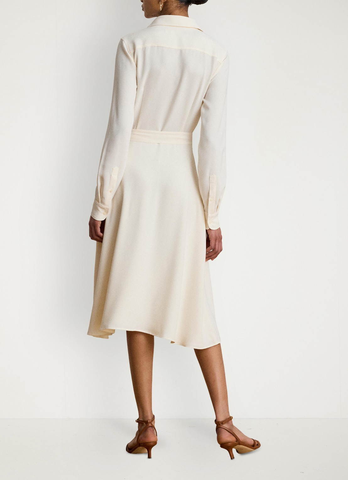 Ralph Lauren Midi blousejurk met strikceintuur - achterkant 5 mascarpone crème / crème
