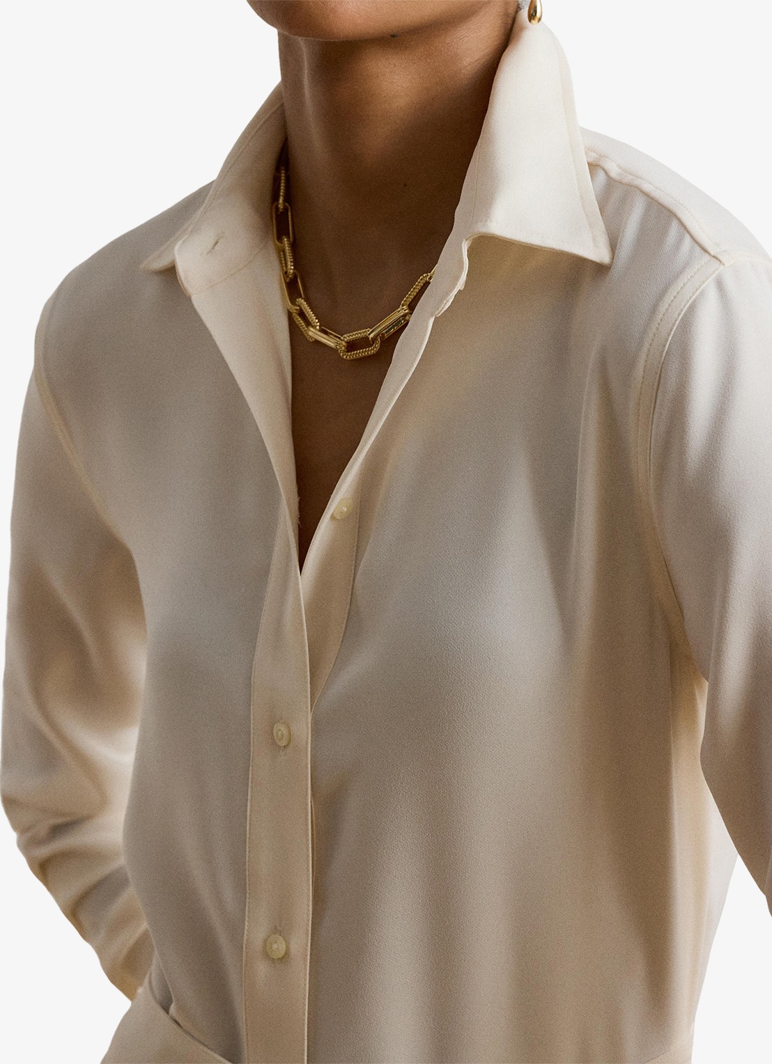Ralph Lauren Midi blousejurk met strikceintuur - detail mascarpone crème / crème