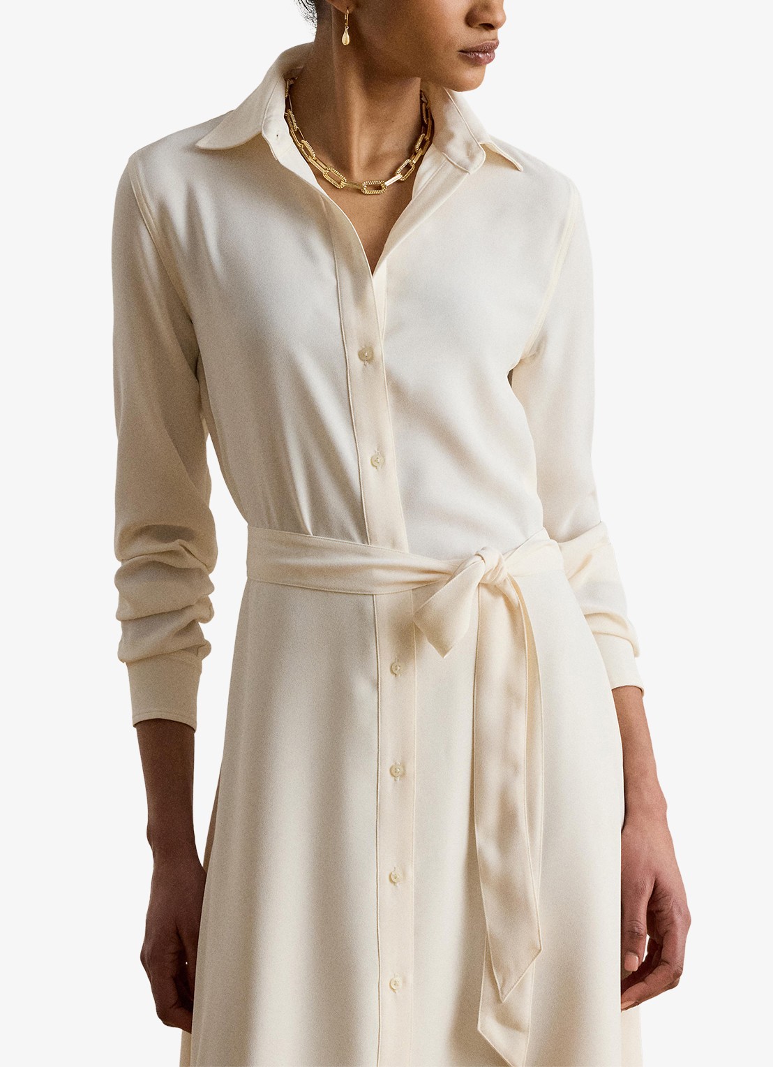 Ralph Lauren Midi blousejurk met strikceintuur - detail 2 mascarpone crème / crème