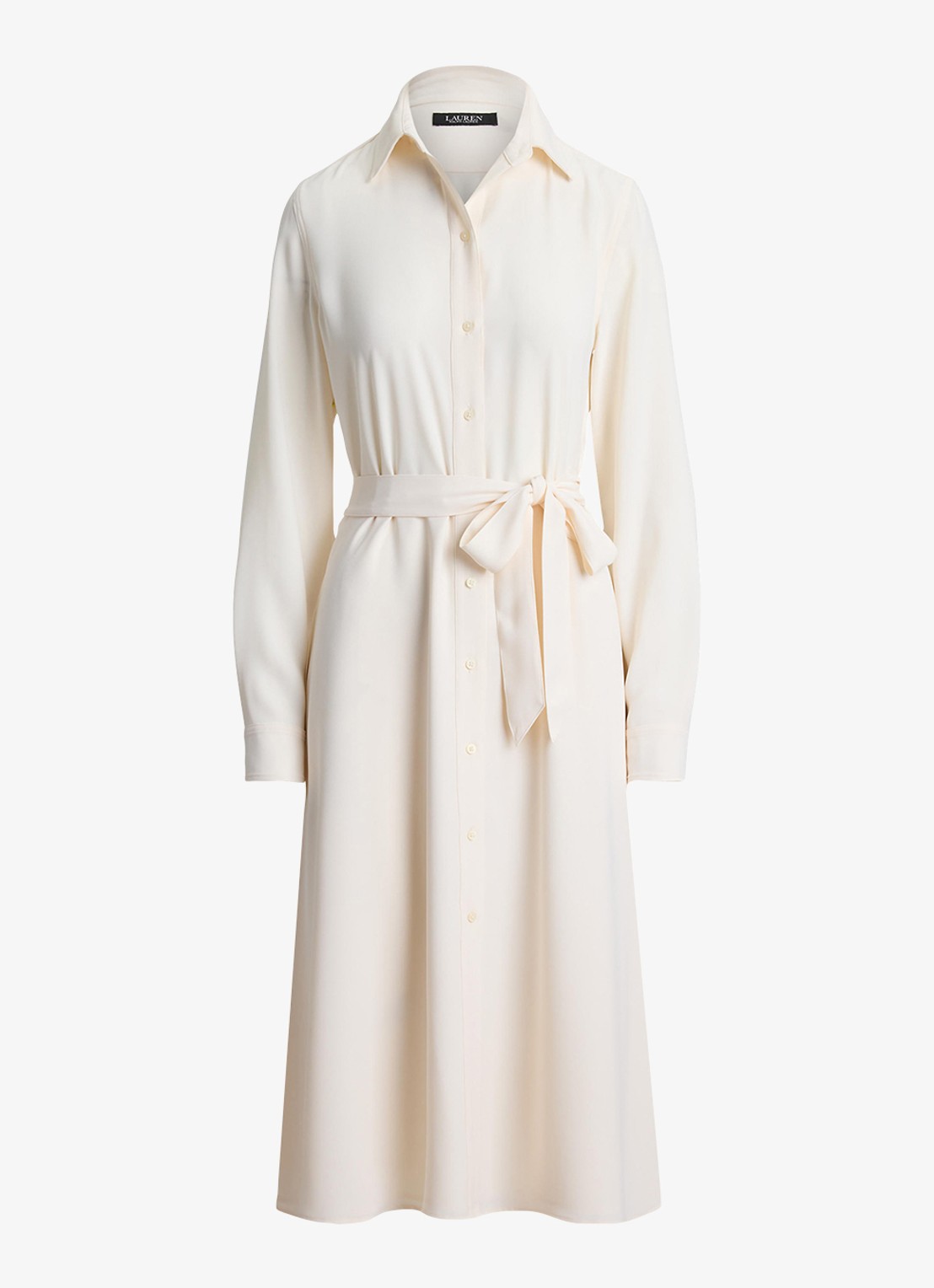 Ralph Lauren Midi blousejurk met strikceintuur - voorkant 3 mascarpone crème / crème