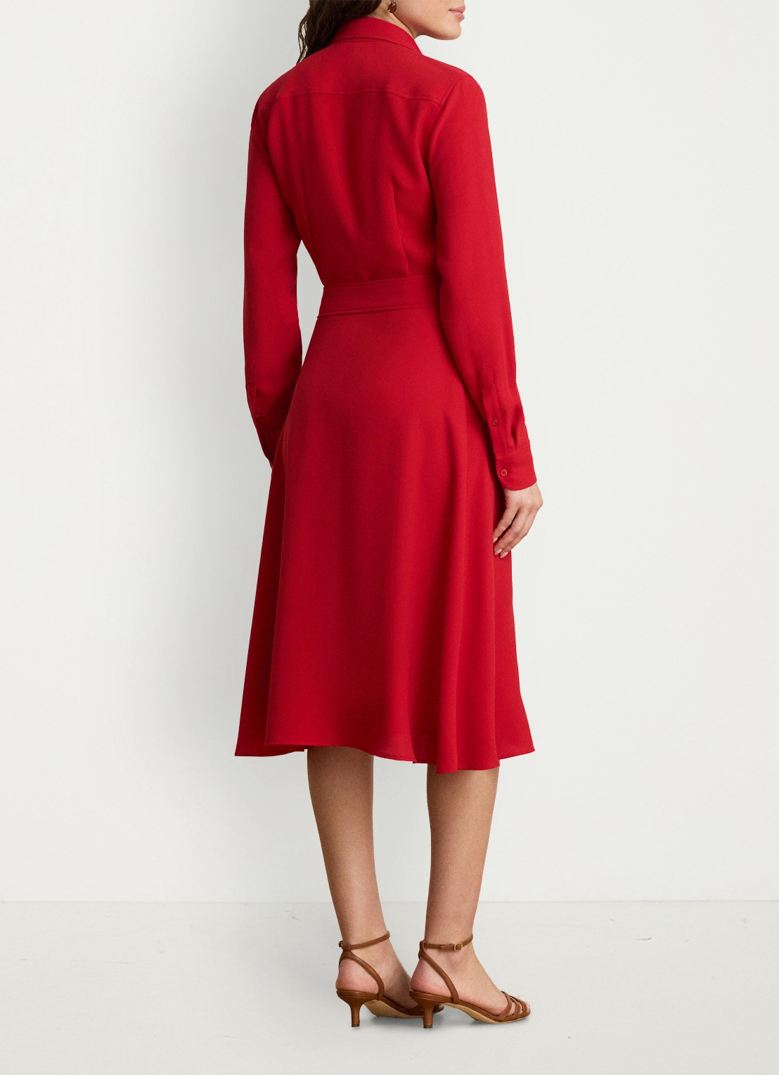 Ralph Lauren Midi blousejurk met strikceintuur - achterkant 5 ralph red / rood