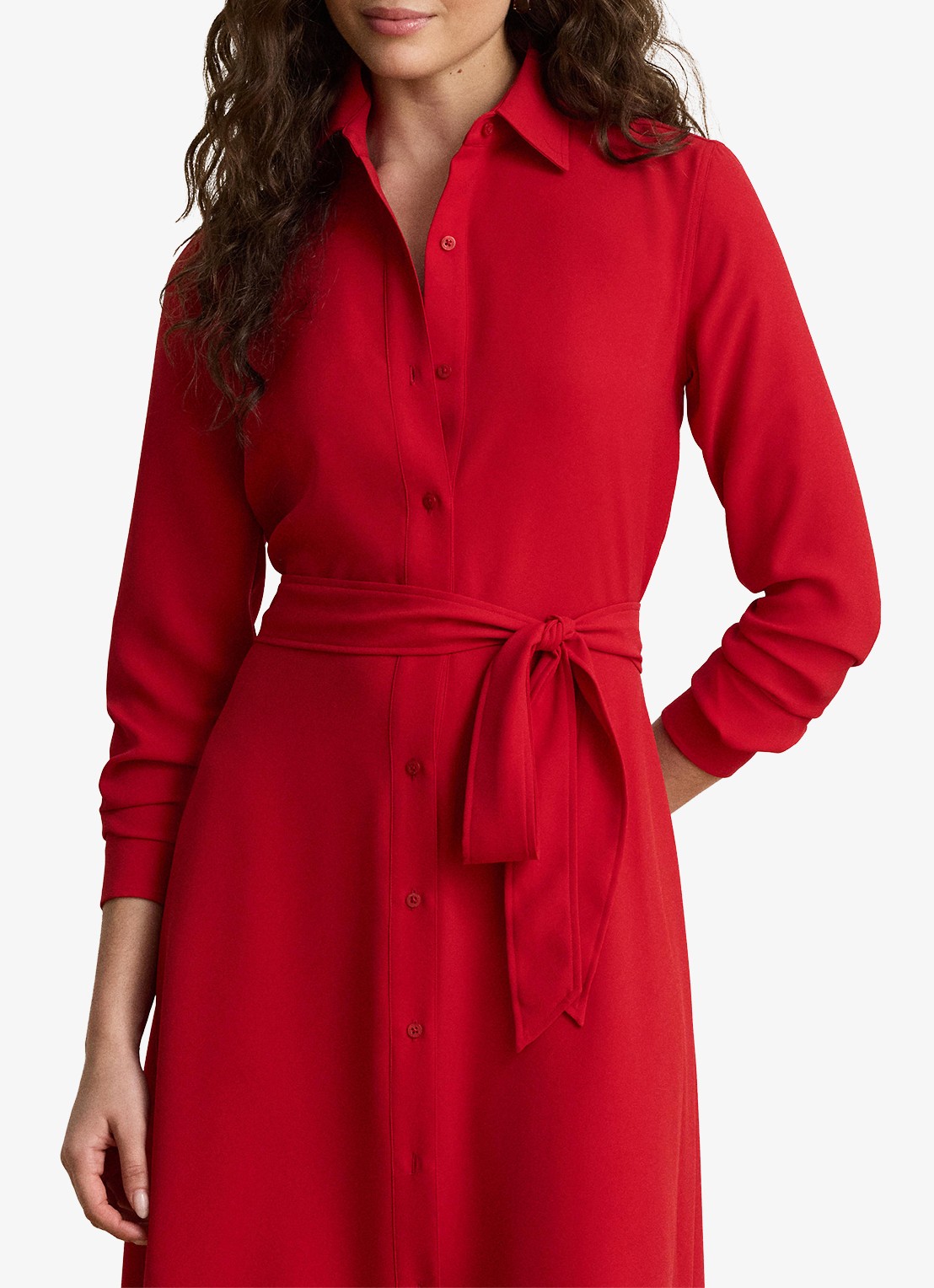 Ralph Lauren Midi blousejurk met strikceintuur - detail ralph red / rood