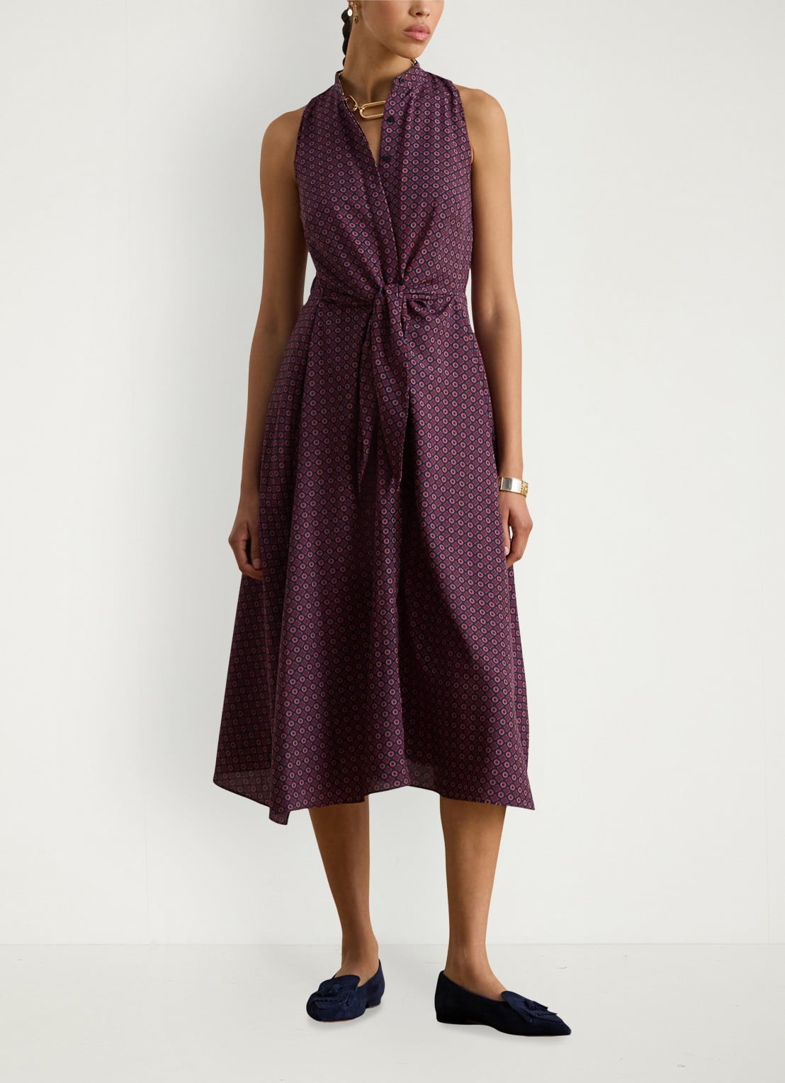 Ralph Lauren Midi blousejurk met strikdetail en print - detail 2 navy multi / donkerrood