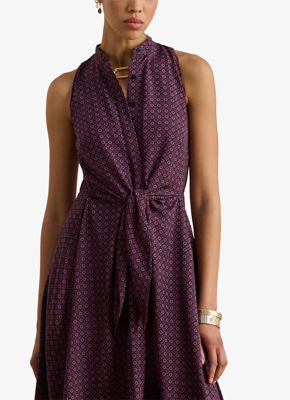 Ralph Lauren Midi blousejurk met strikdetail en print - detail 3 navy multi / donkerrood
