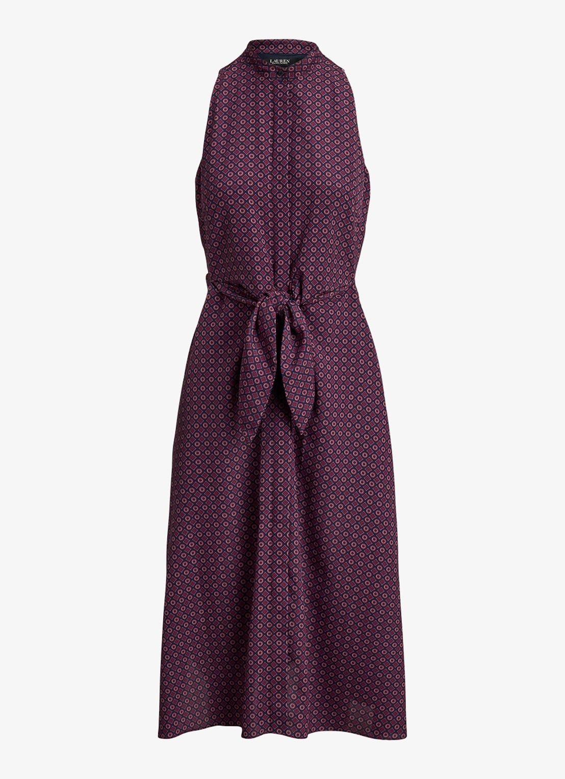 Ralph Lauren Midi blousejurk met strikdetail en print - voorkant 4 navy multi / donkerrood