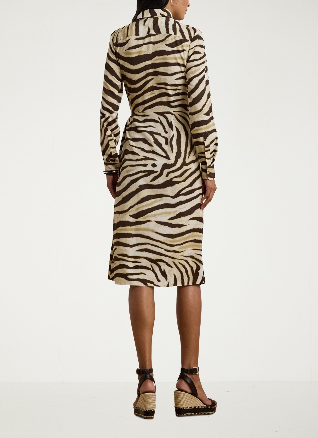 Ralph Lauren Midi blousejurk met zebraprint en strikceintuur - achterkant bruin