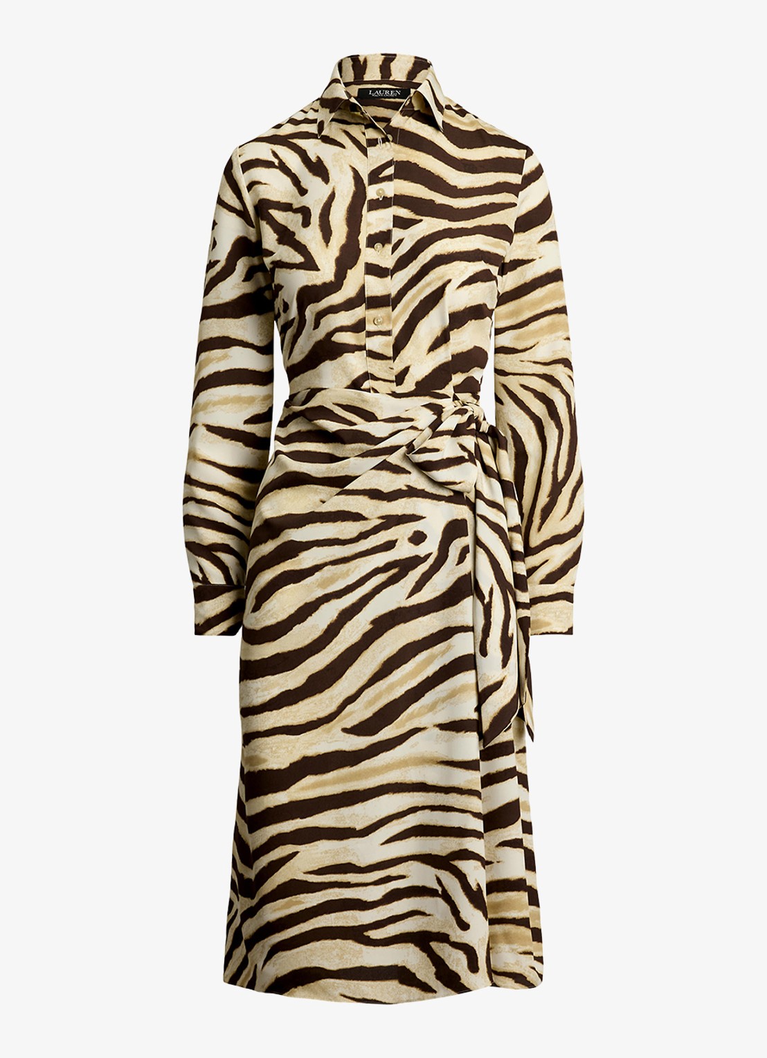 Ralph Lauren Midi blousejurk met zebraprint en strikceintuur - voorkant 4 bruin