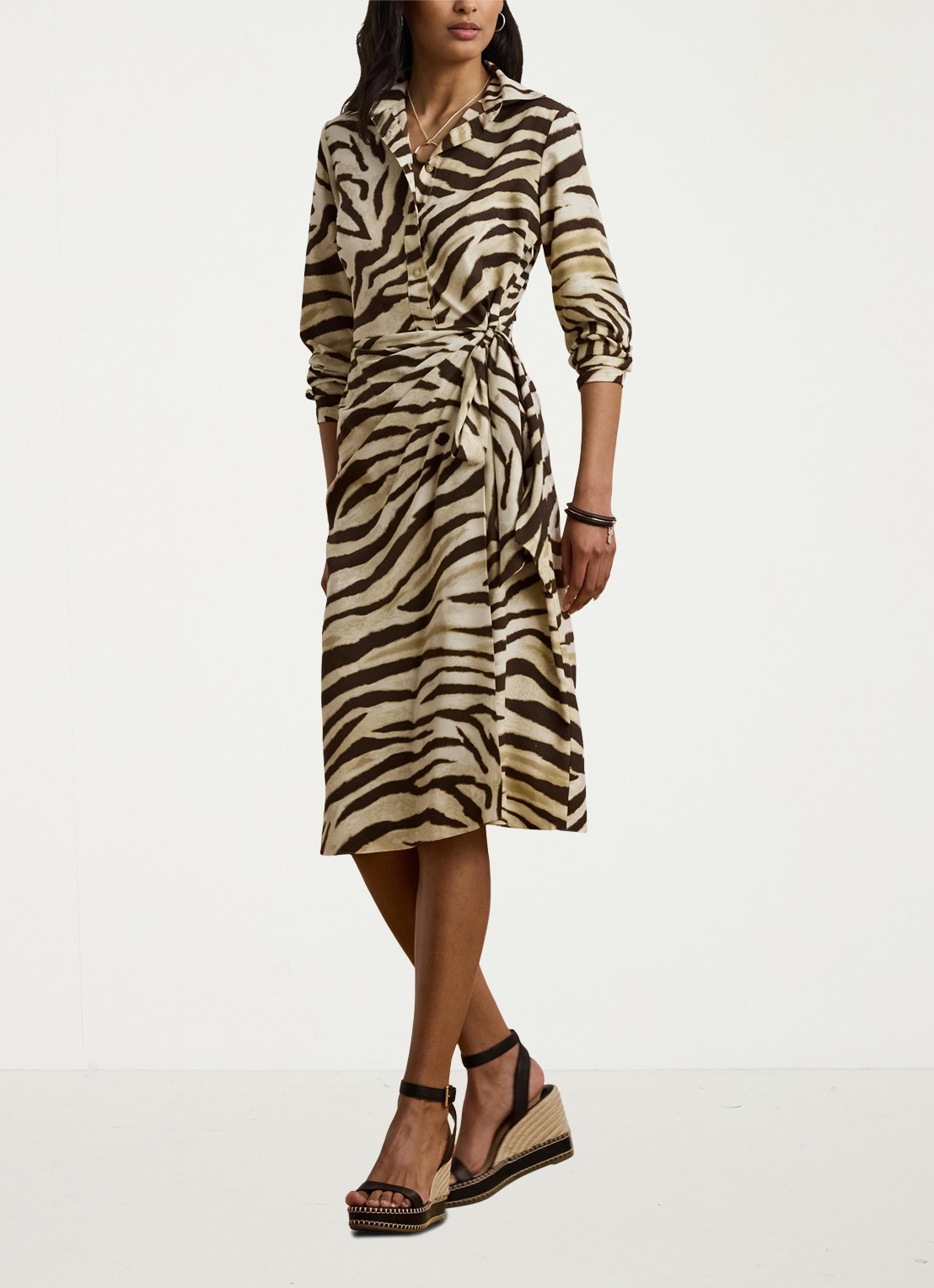 Ralph Lauren Midi blousejurk met zebraprint en strikceintuur - voorkant 5 bruin