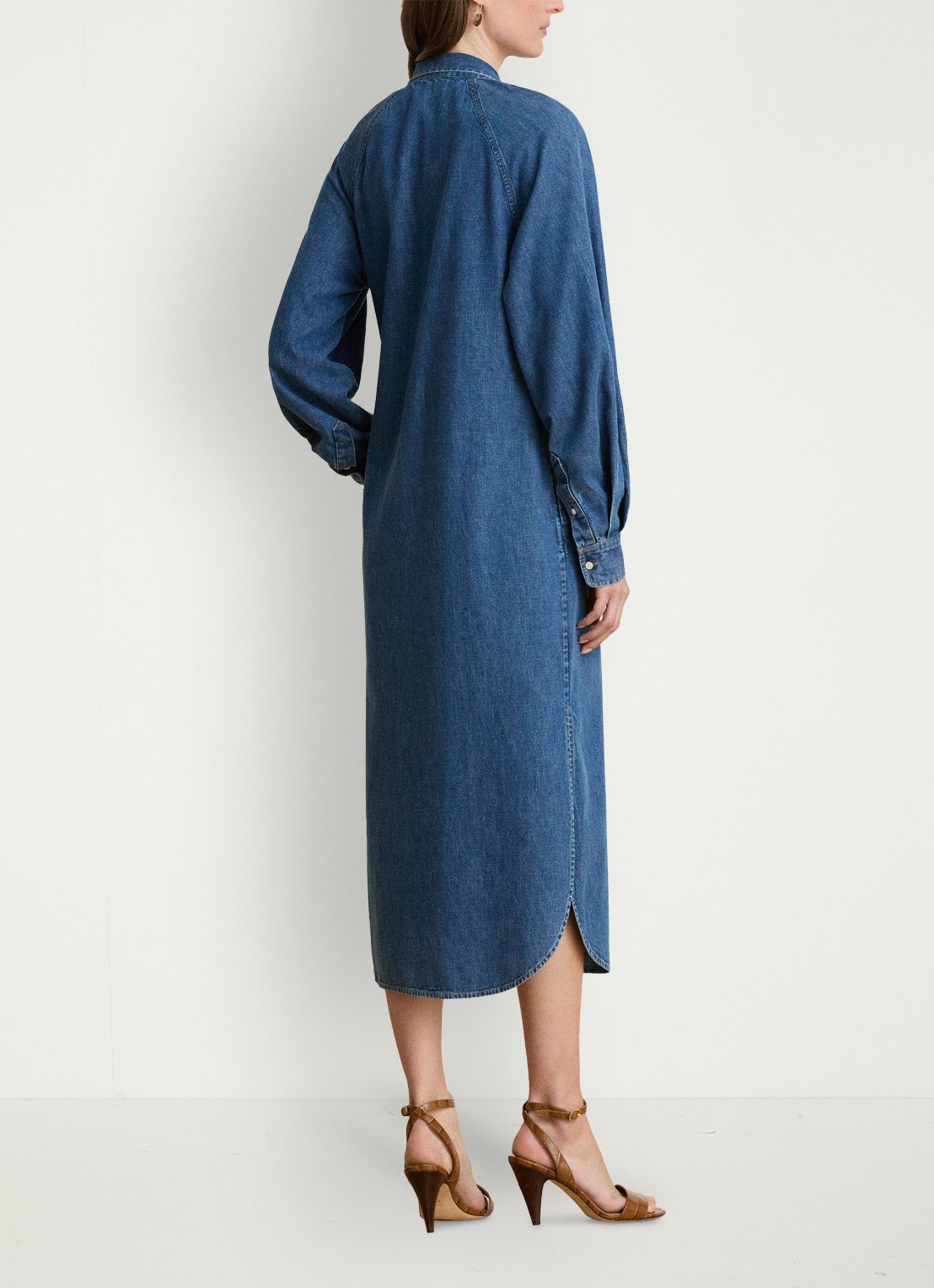 Ralph Lauren Midi blousejurk van denim met sjaalkraag - achterkant 3 atlantic blue wash / indigo
