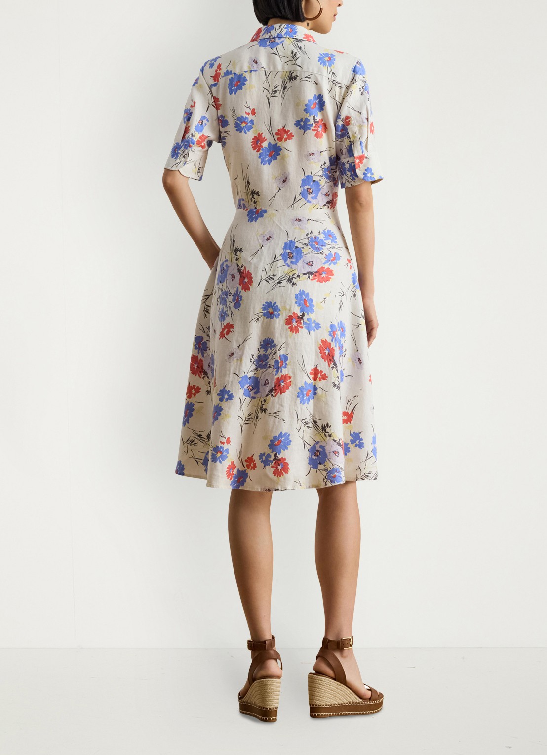 Ralph Lauren Midi blousejurk van linnen met bloemenprint - achterkant cream multi / creme