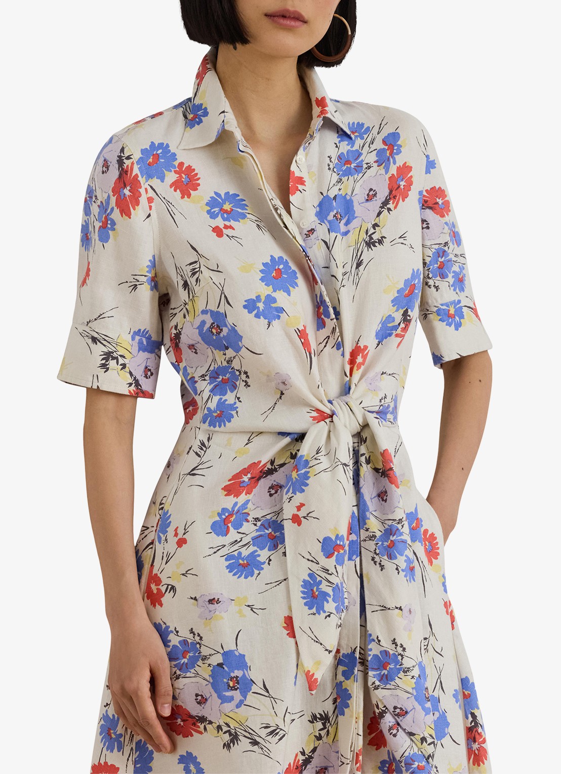 Ralph Lauren Midi blousejurk van linnen met bloemenprint - detail 2 cream multi / creme