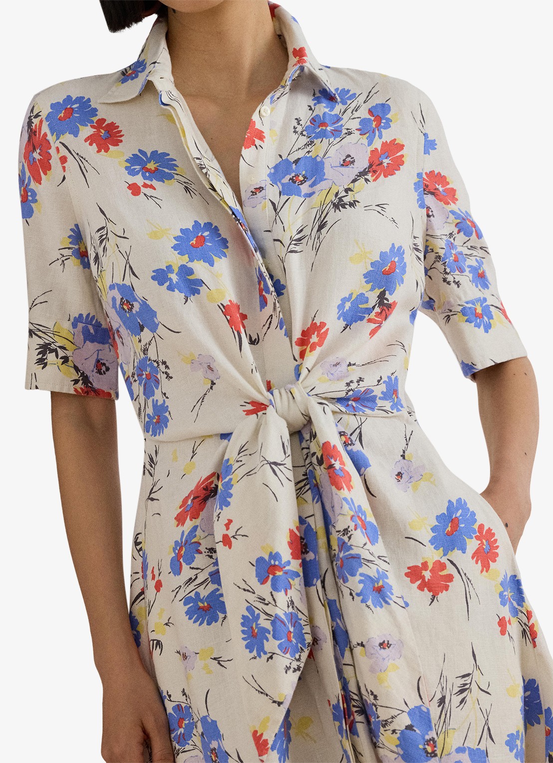 Ralph Lauren Midi blousejurk van linnen met bloemenprint - detail 3 cream multi / creme