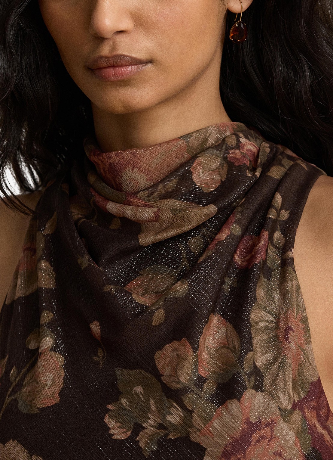 Ralph Lauren Midi halterjurk met bloemenprint - detail 2 brown multi / bruin