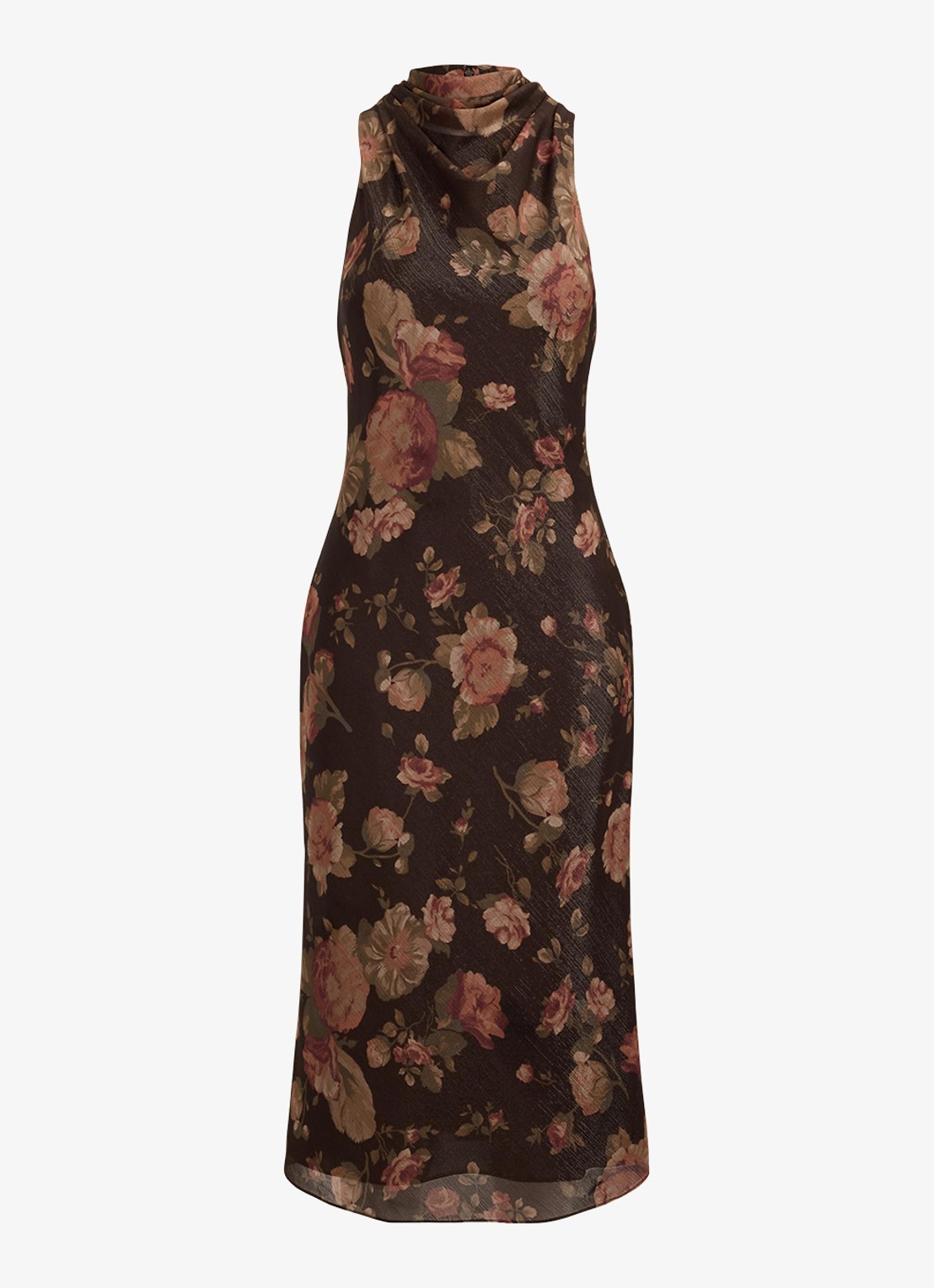 Ralph Lauren Midi halterjurk met bloemenprint - voorkant 4 brown multi / bruin