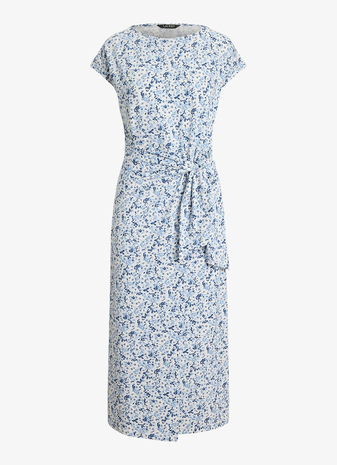 Ralph Lauren Midi jurk met bloemenprint en geknoopt detail - voorkant 2 white/blue / blauw