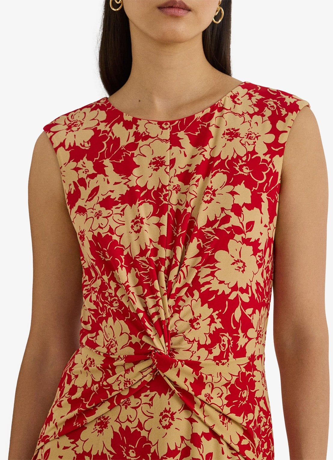 Ralph Lauren Midi jurk met bloemenprint en plooidetail - detail 3 red/tan / rood