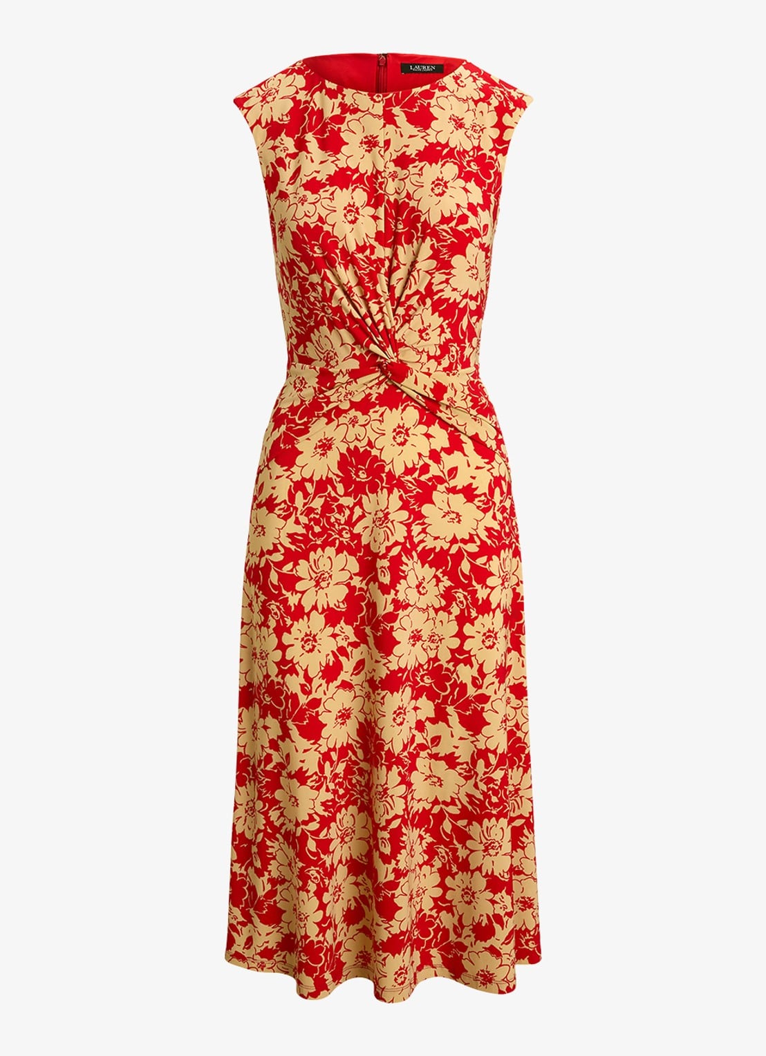 Ralph Lauren Midi jurk met bloemenprint en plooidetail - voorkant 5 red/tan / rood