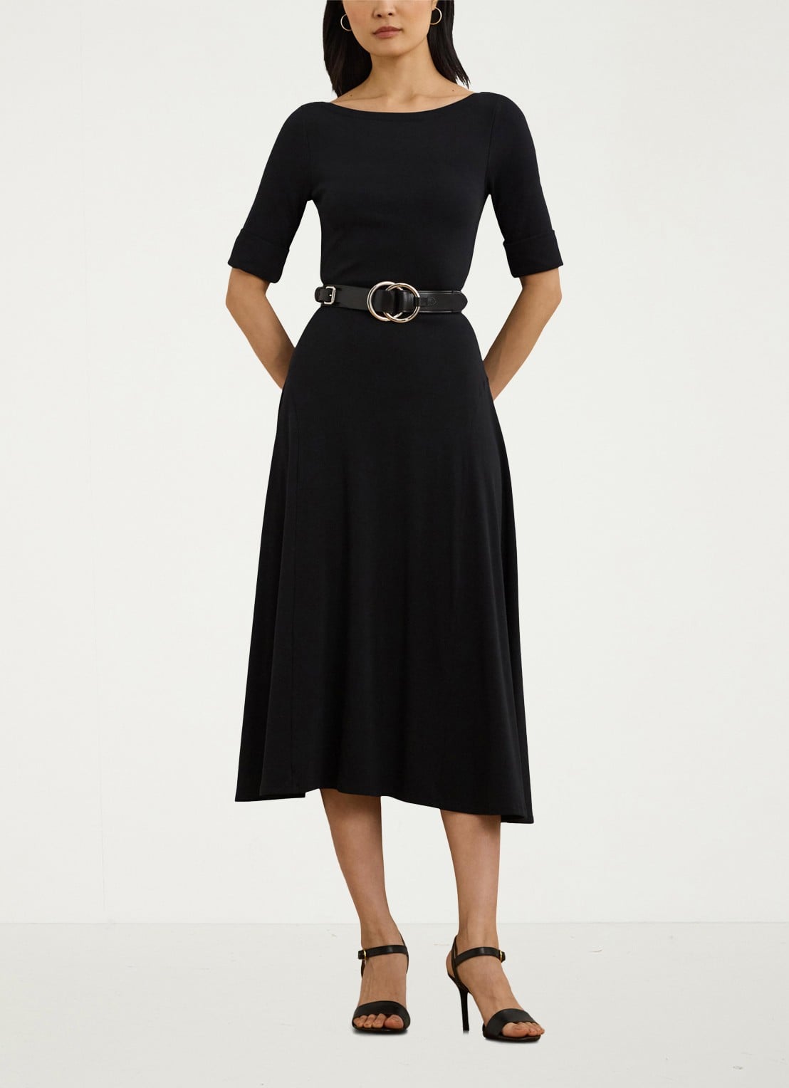Ralph Lauren Midi jurk met boothals - voorkant 2 zwart