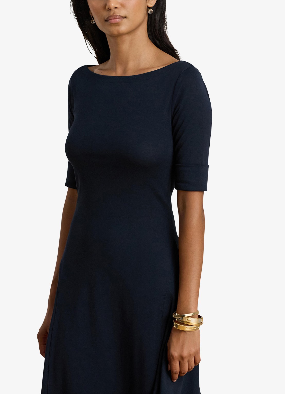Ralph Lauren Midi jurk met boothals - detail 6 lighthouse navy / donkerblauw