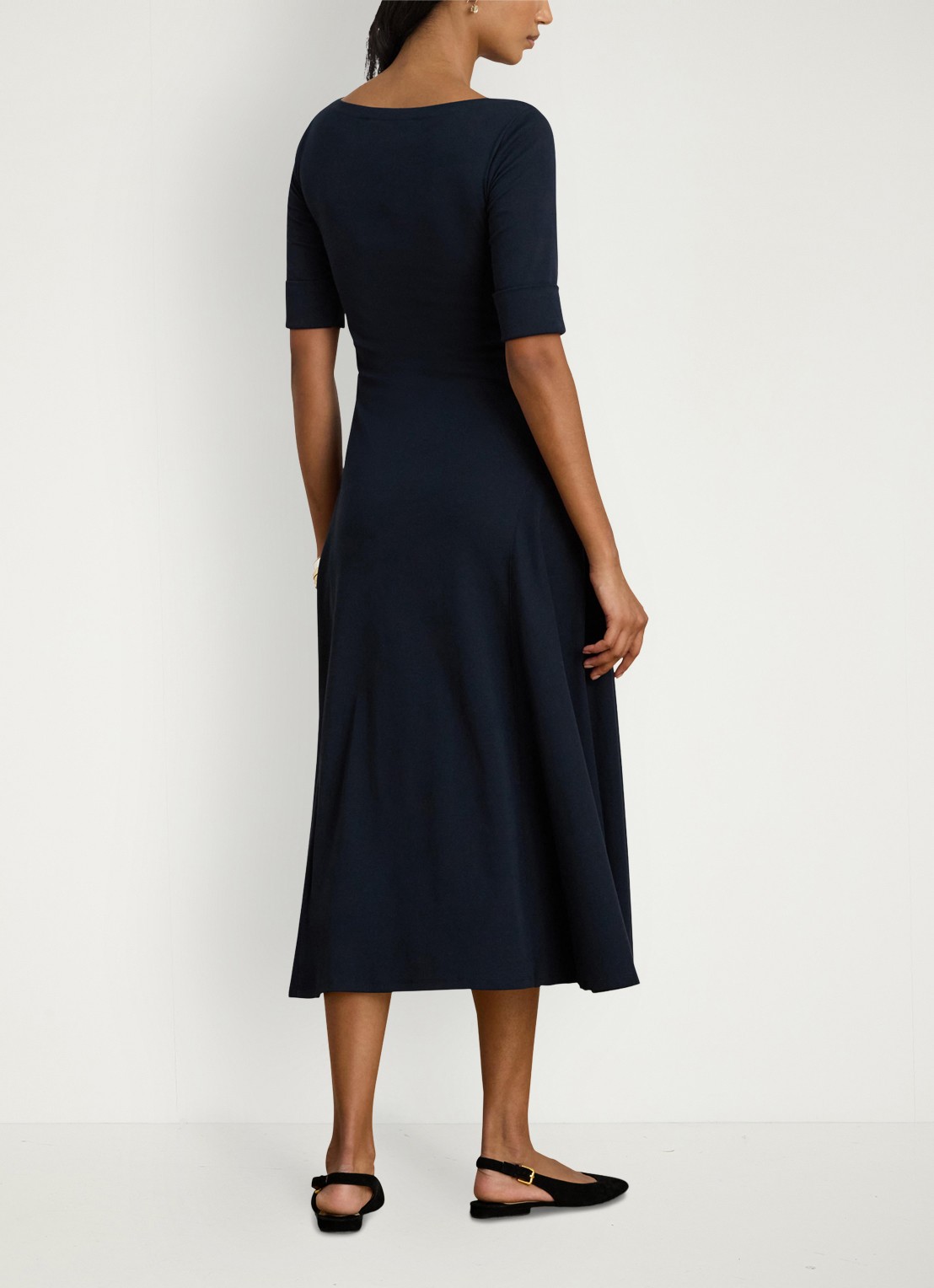 Ralph Lauren Midi jurk met boothals - achterkant 2 lighthouse navy / donkerblauw