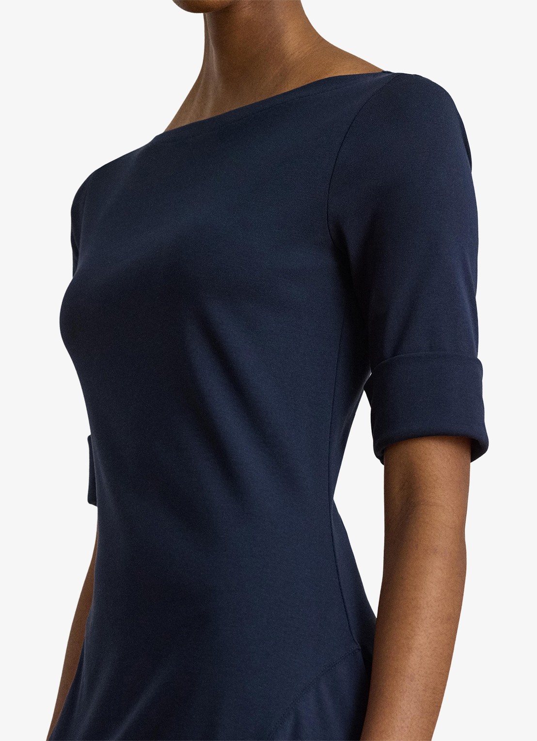 Ralph Lauren Midi jurk met boothals - detail 4 lauren navy / blauw