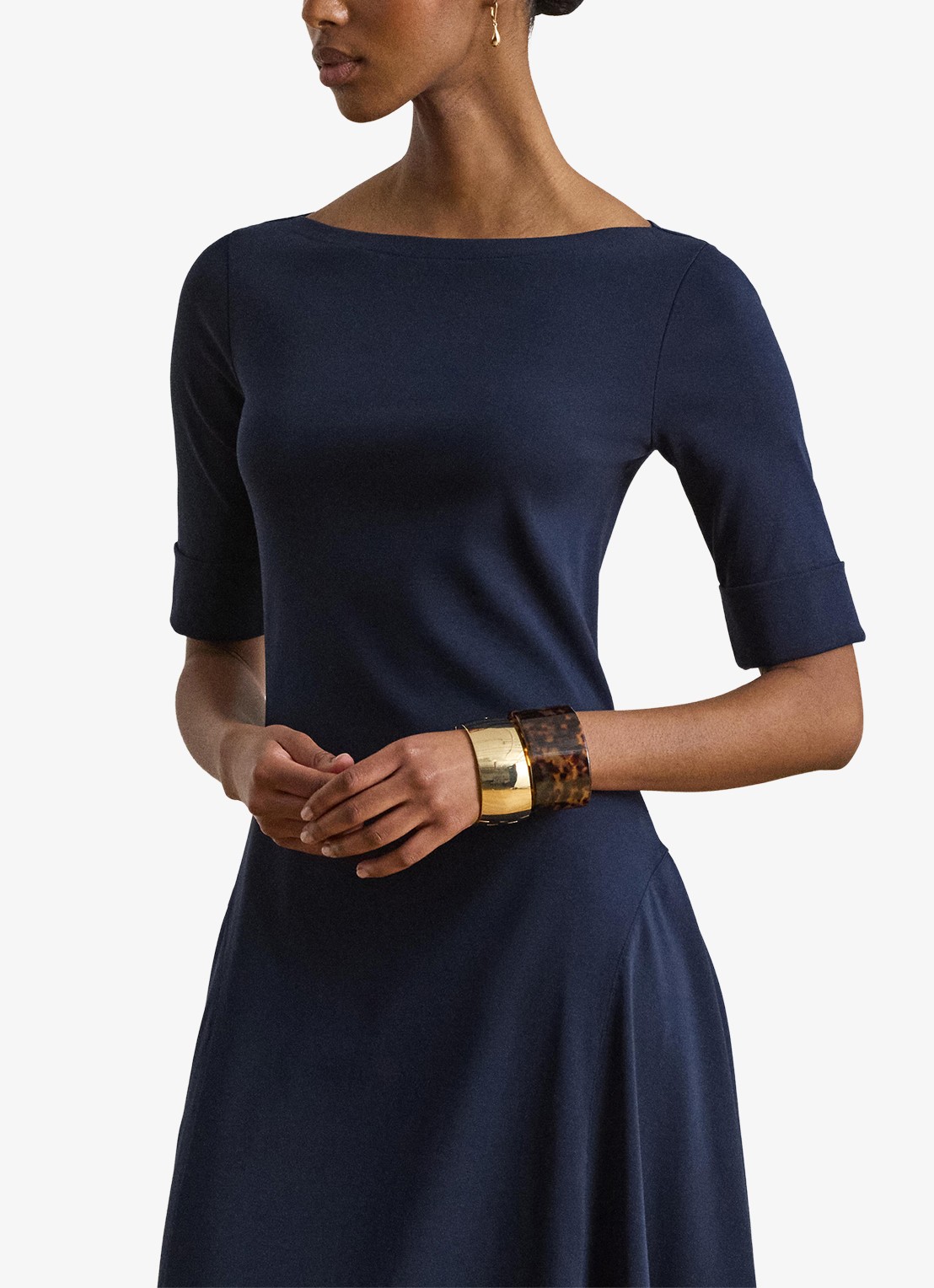 Ralph Lauren Midi jurk met boothals - detail 5 lauren navy / blauw