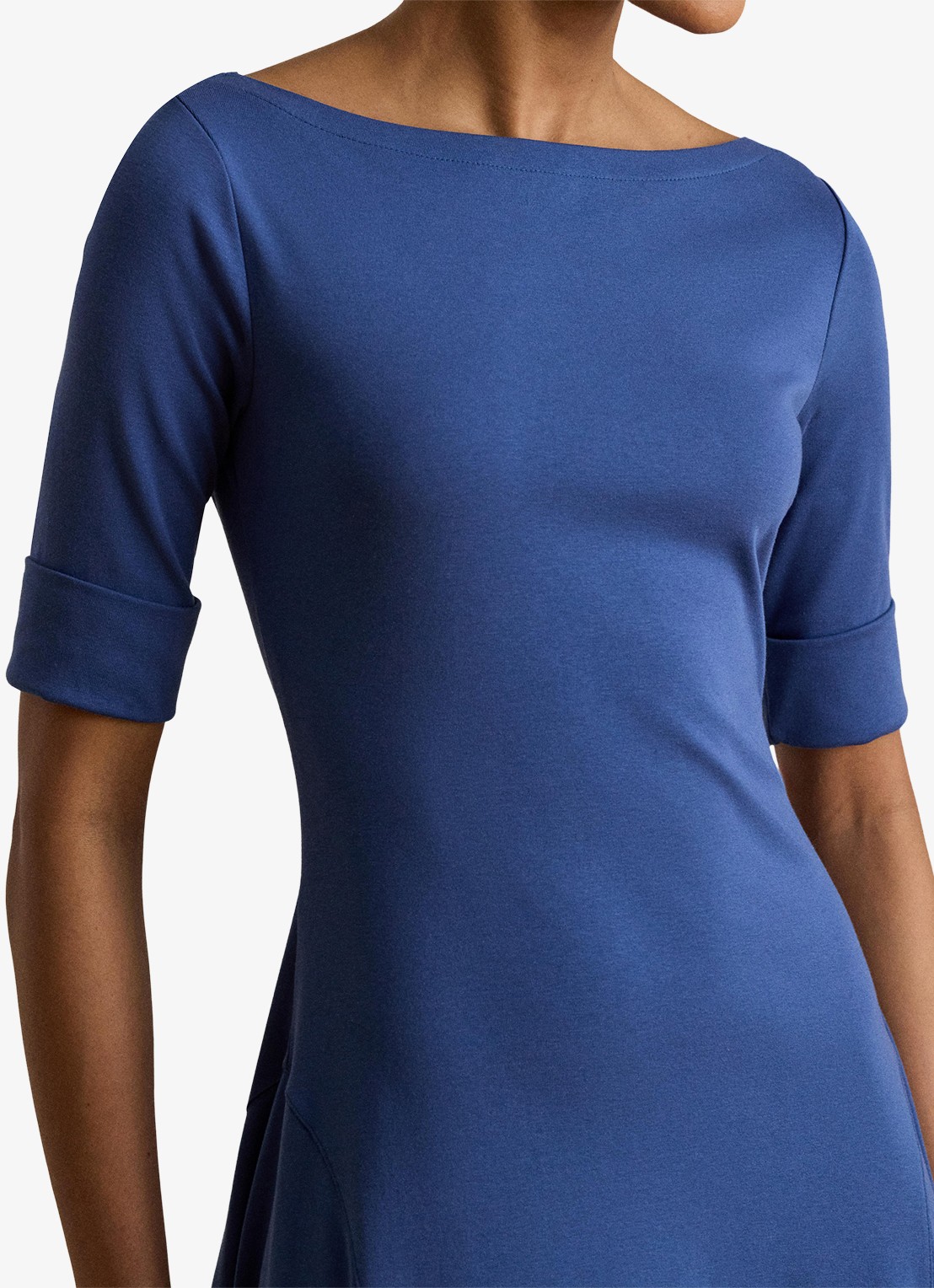 Ralph Lauren Midi jurk met boothals - detail 4 inky blue / blauw