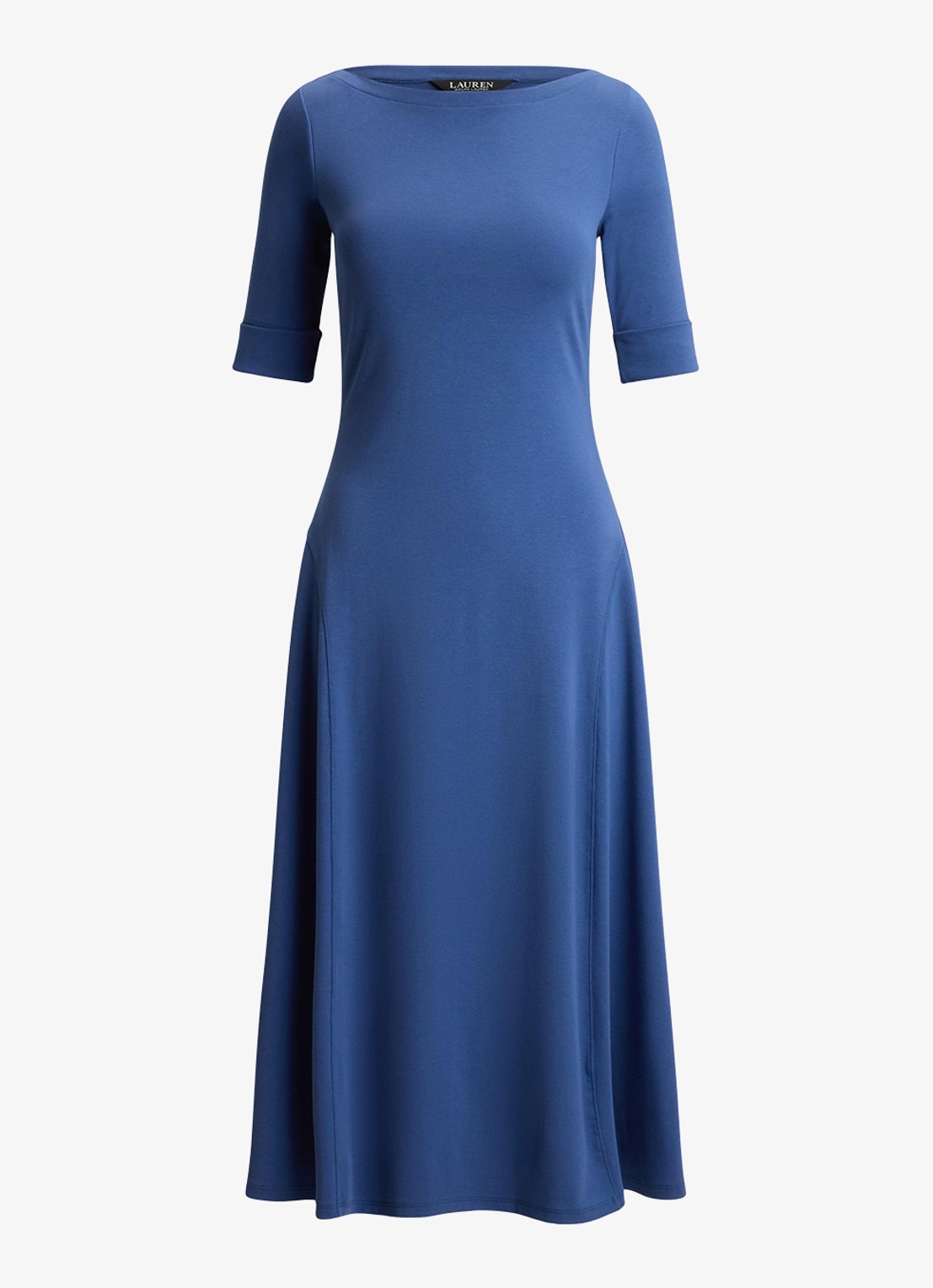 Ralph Lauren Midi jurk met boothals - voorkant inky blue / blauw