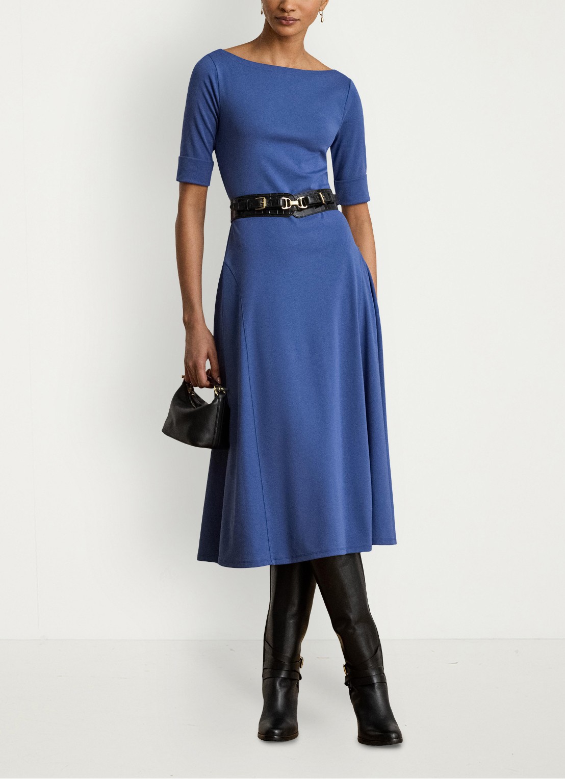 Ralph Lauren Midi jurk met boothals - voorkant 2 inky blue / blauw