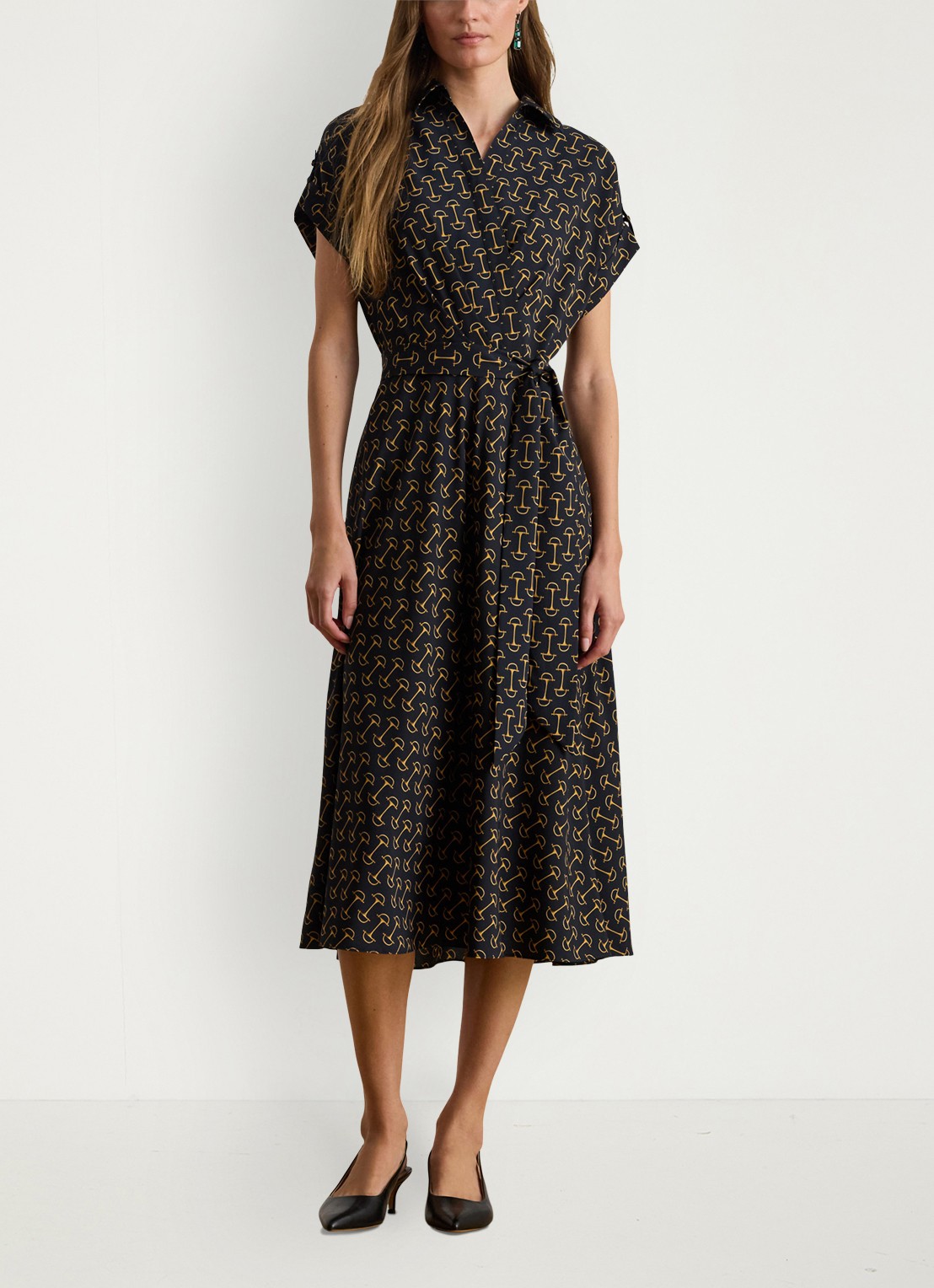 Ralph Lauren Midi jurk met ceintuur en grafische print - detail 2 zwart