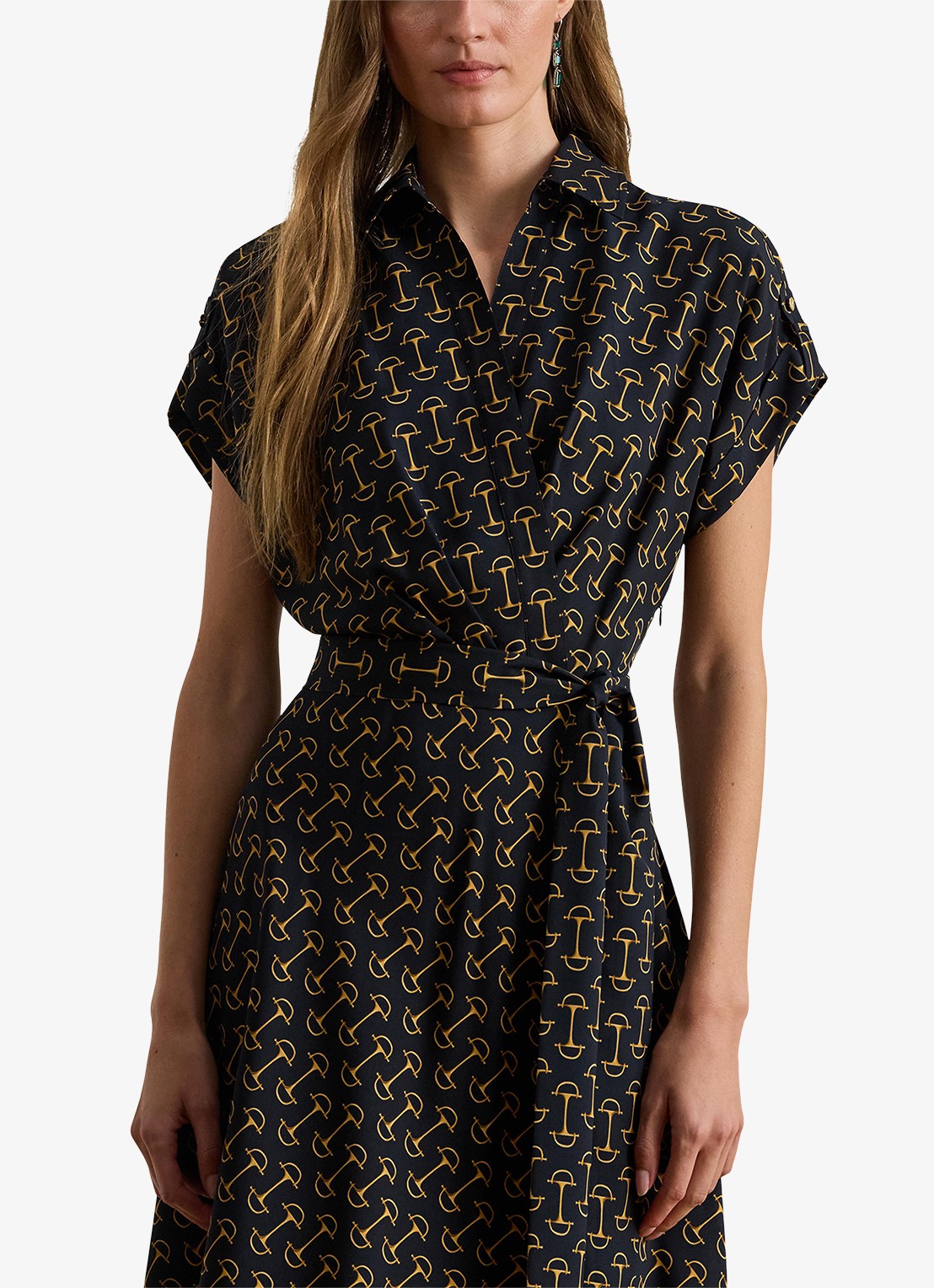 Ralph Lauren Midi jurk met ceintuur en grafische print - detail 3 zwart