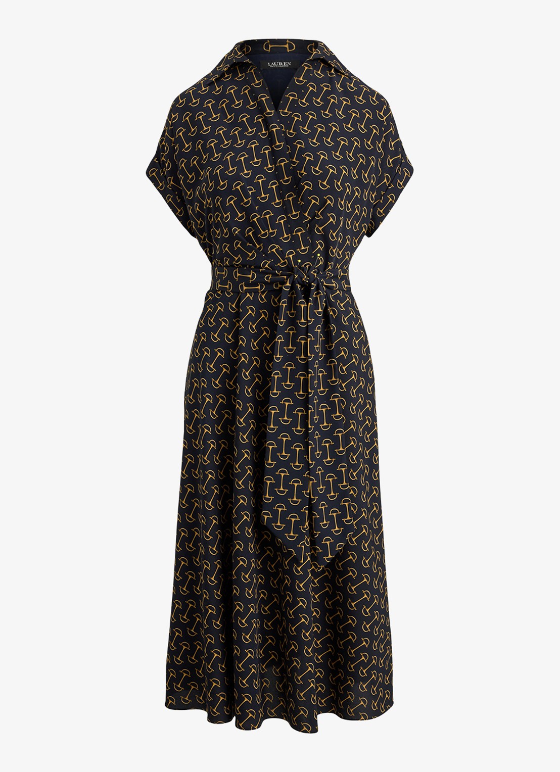 Ralph Lauren Midi jurk met ceintuur en grafische print - voorkant 4 zwart