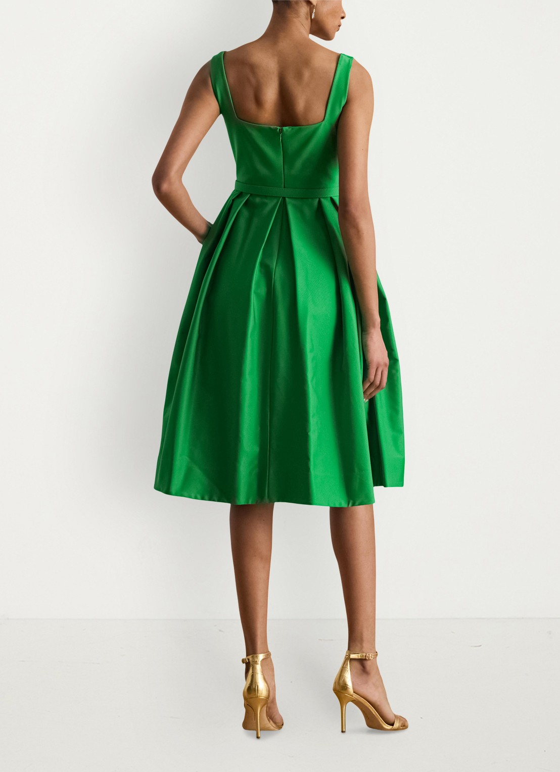 Ralph Lauren Midi jurk met ceintuur en steekzakken - achterkant stem / groen