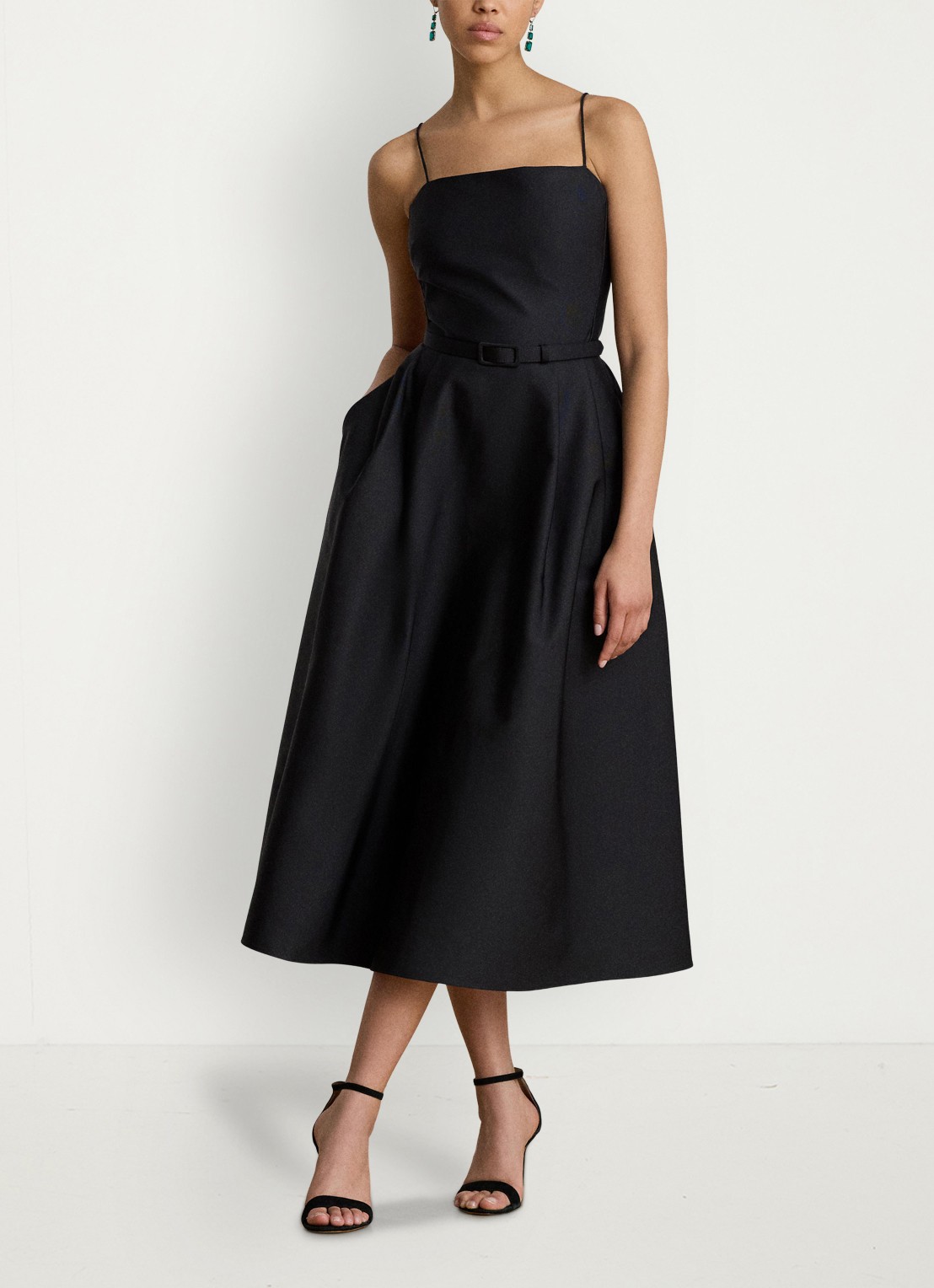 Ralph Lauren Midi jurk met ceintuur - voorkant 2 zwart