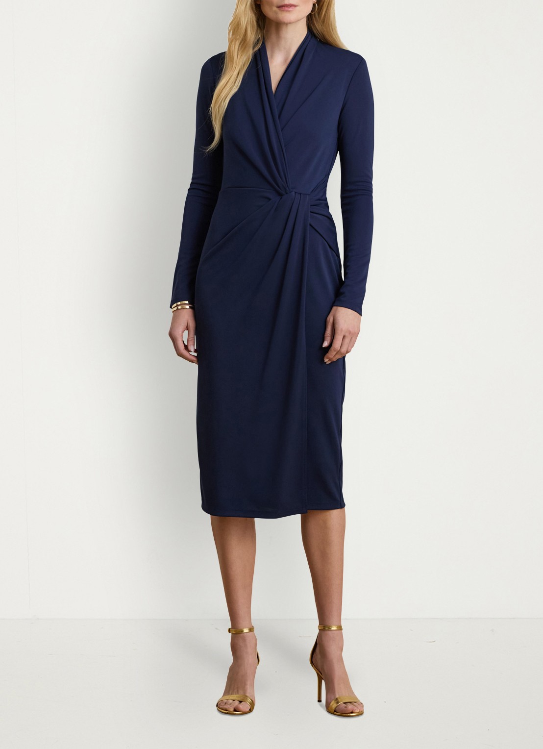 Ralph Lauren Midi jurk met geknoopt detail - detail 2 refined navy / blauw