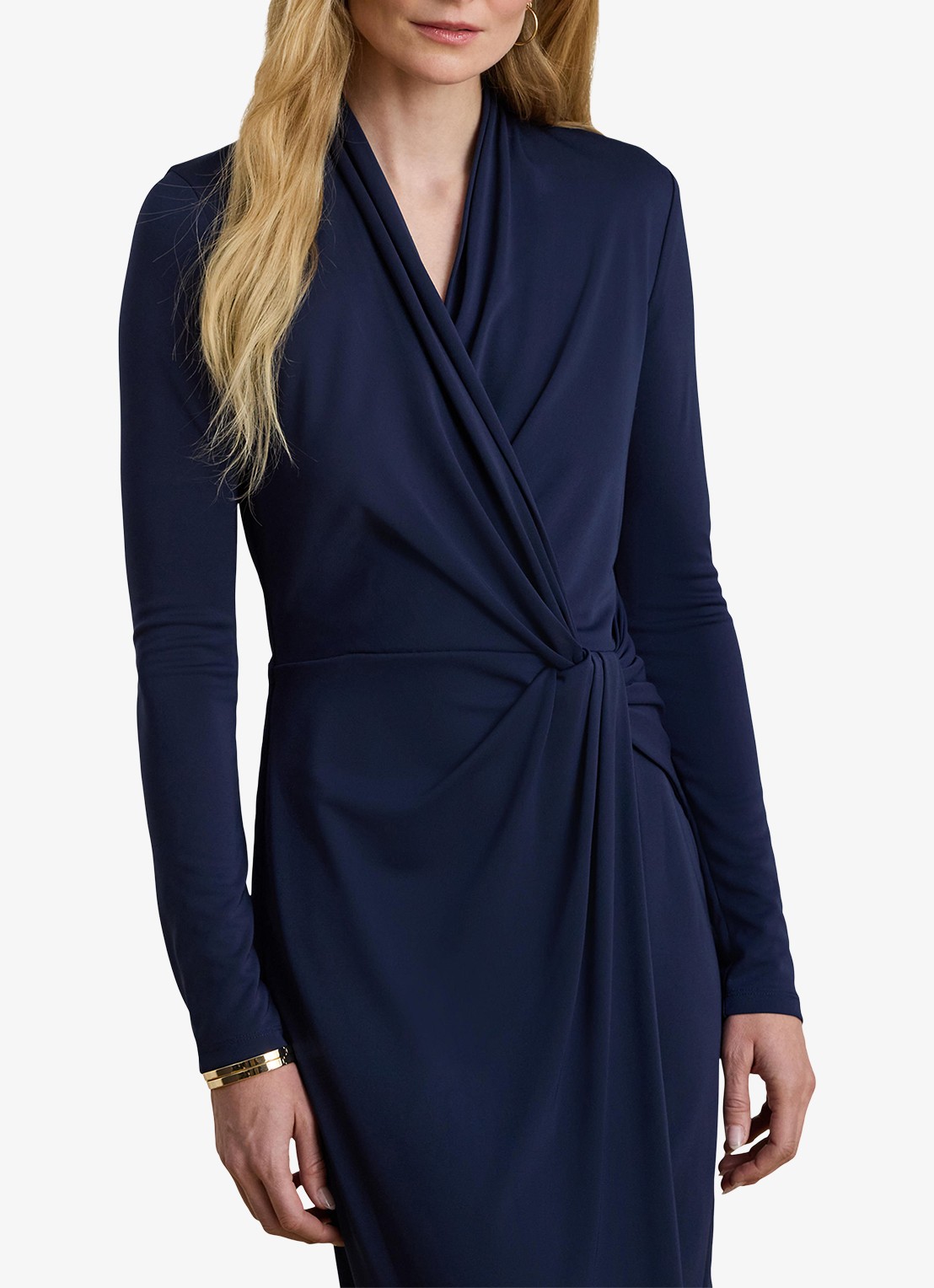 Ralph Lauren Midi jurk met geknoopt detail - detail 4 refined navy / blauw