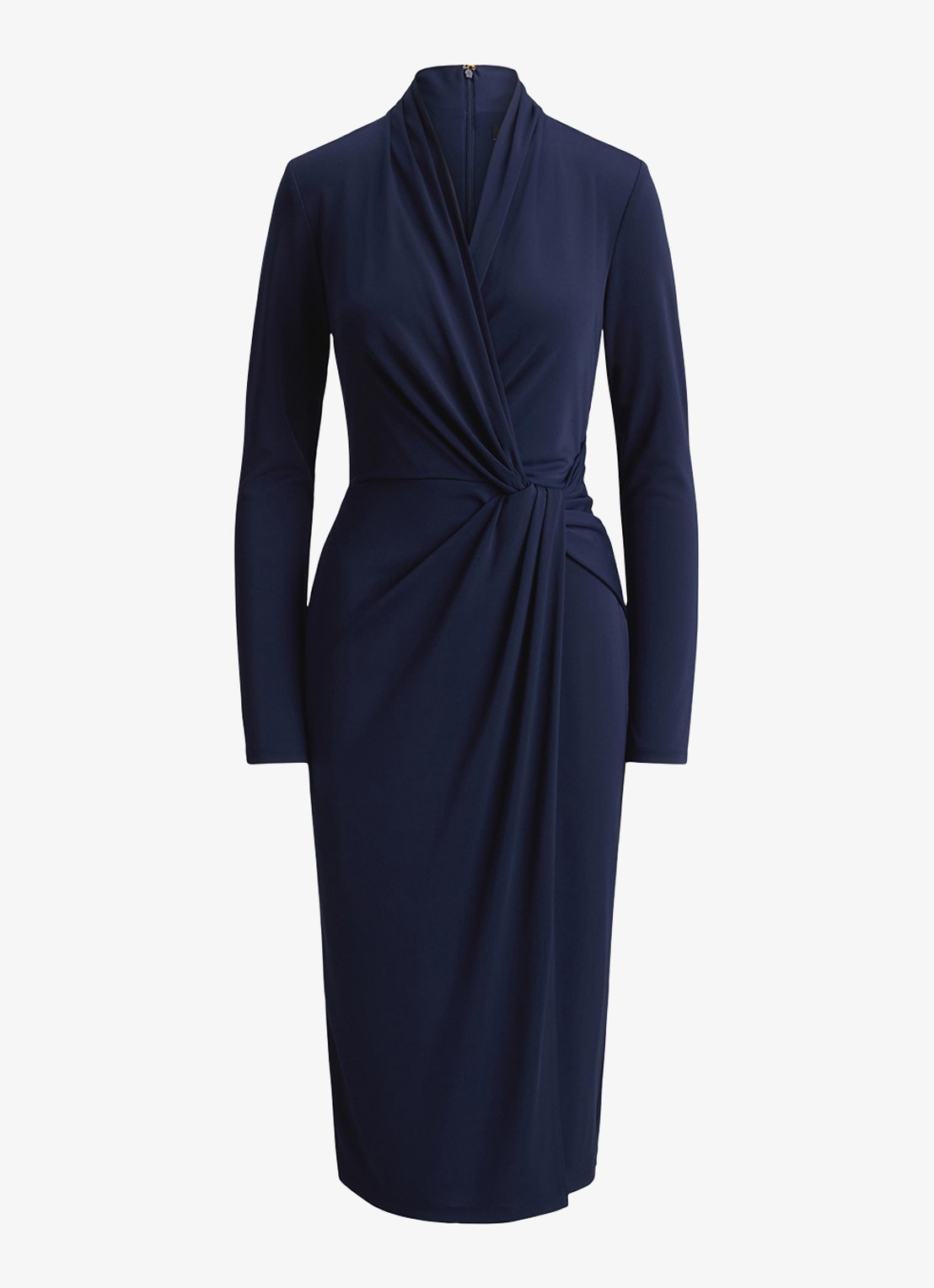 Ralph Lauren Midi jurk met geknoopt detail - voorkant 5 refined navy / blauw