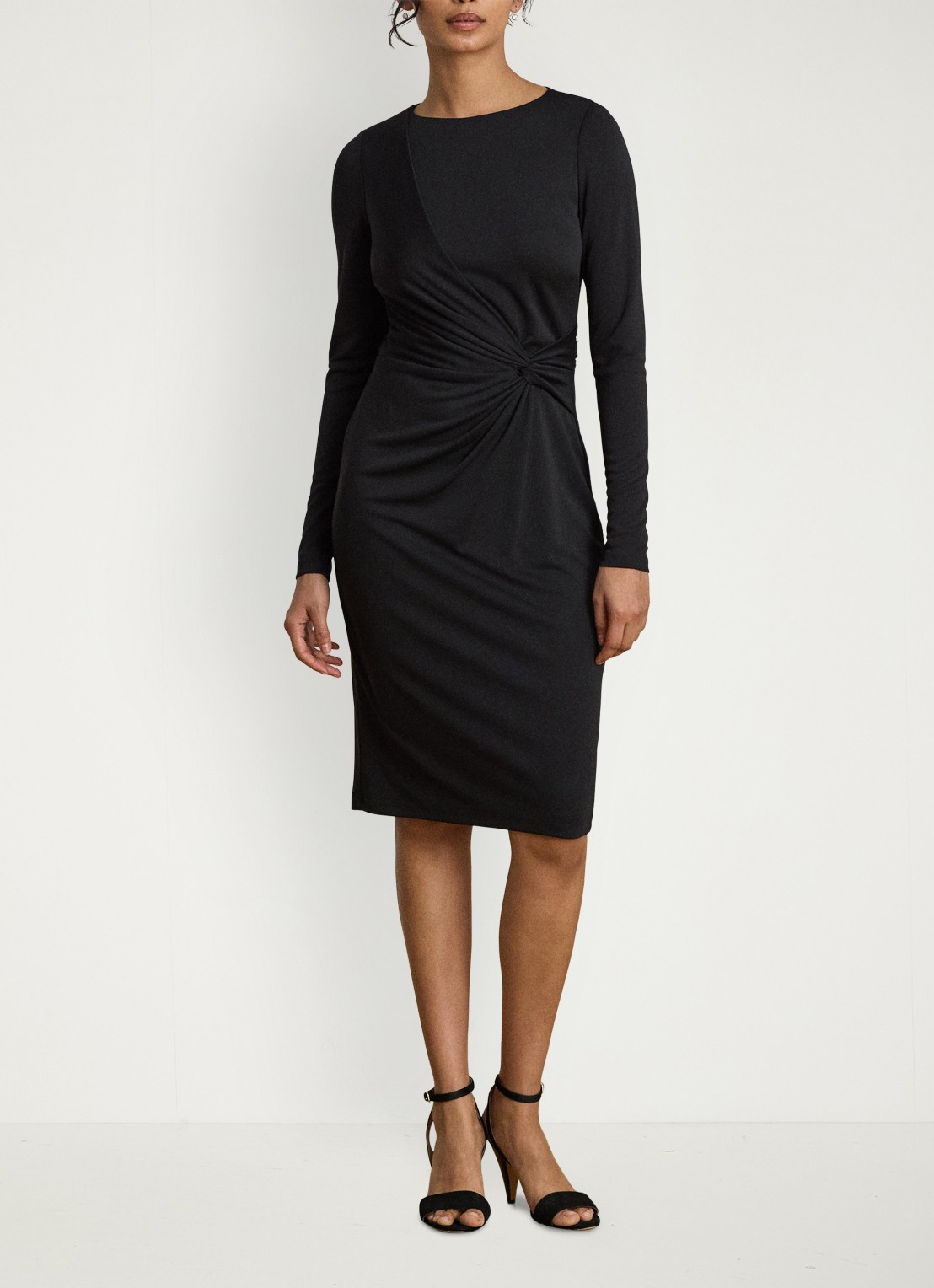 Ralph Lauren Midi jurk met geknoopt detail - voorkant 5 zwart
