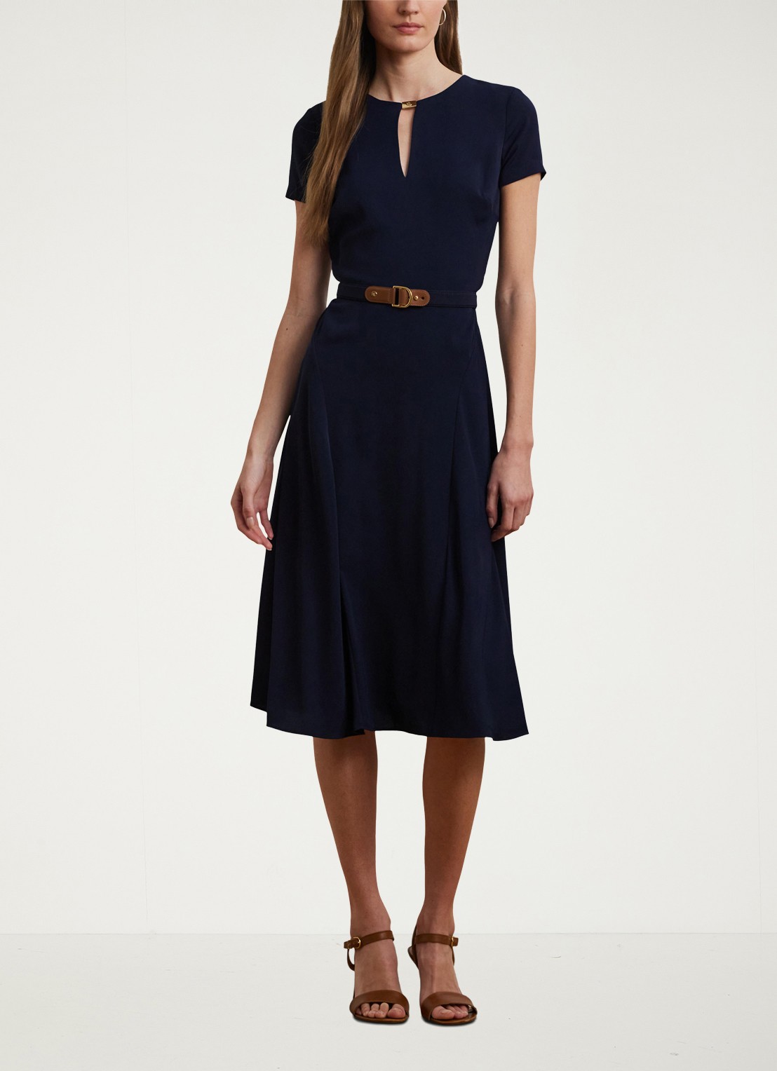 Ralph Lauren Midi jurk met gesp - voorkant 3 donkerblauw