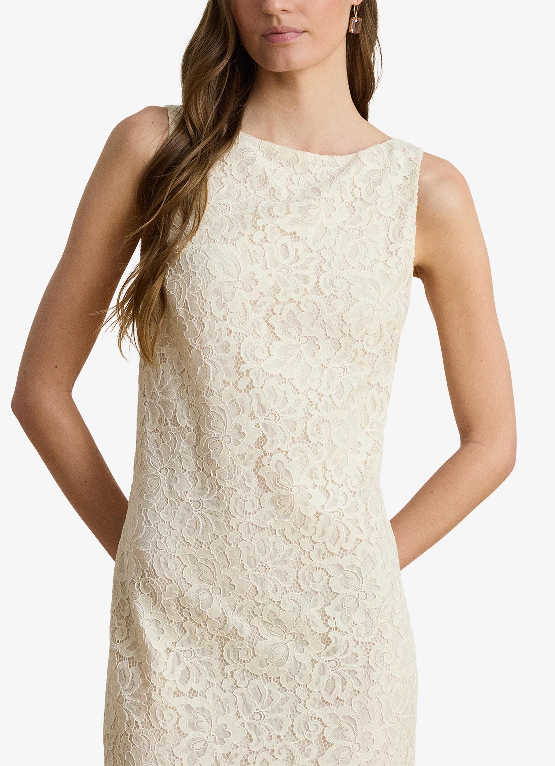 Ralph Lauren Midi jurk met kant en split - detail 5 mascarpone crème / crème