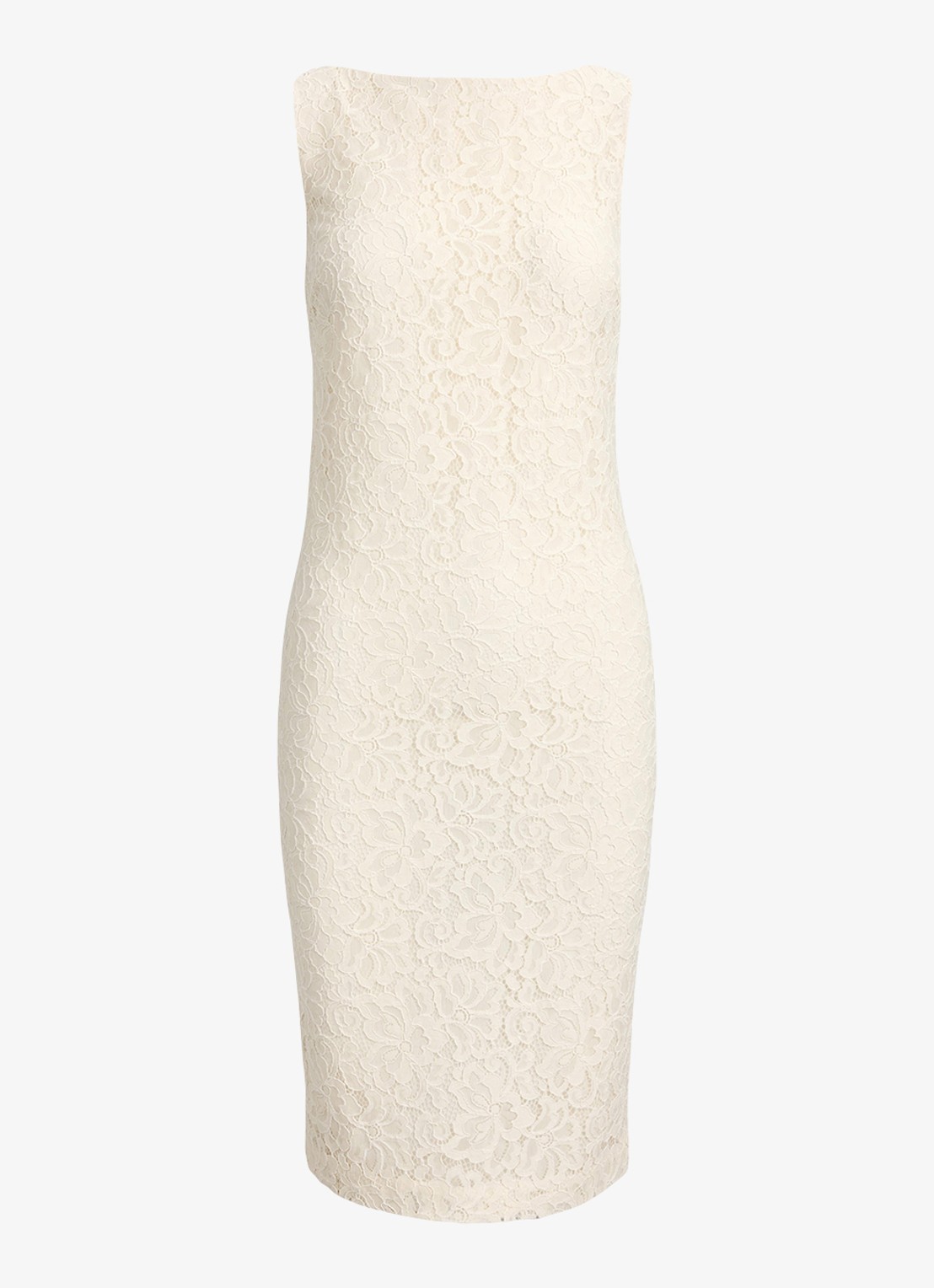 Ralph Lauren Midi jurk met kant en split - voorkant 2 mascarpone crème / crème