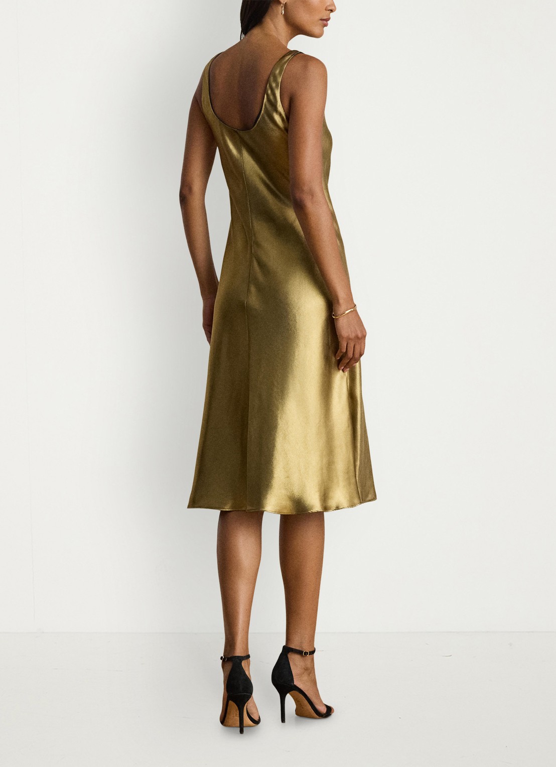 Ralph Lauren Midi jurk met metallic finish - achterkant black/antique gold / goud