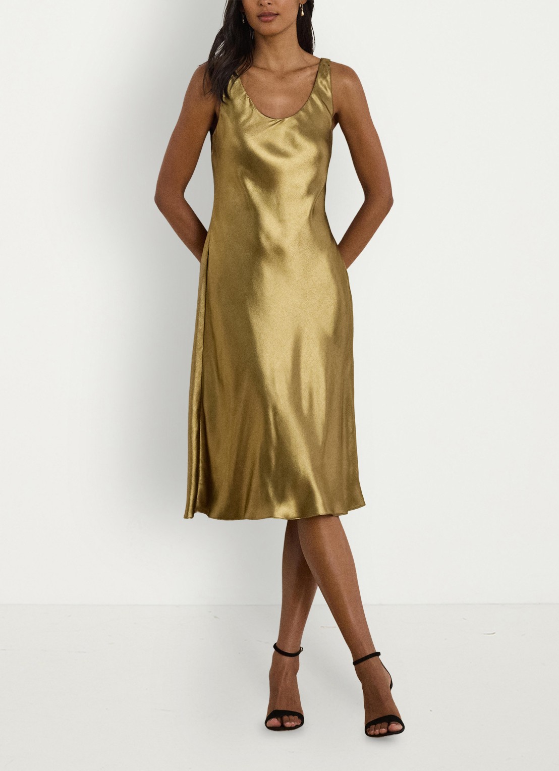 Ralph Lauren Midi jurk met metallic finish - voorkant 5 black/antique gold / goud
