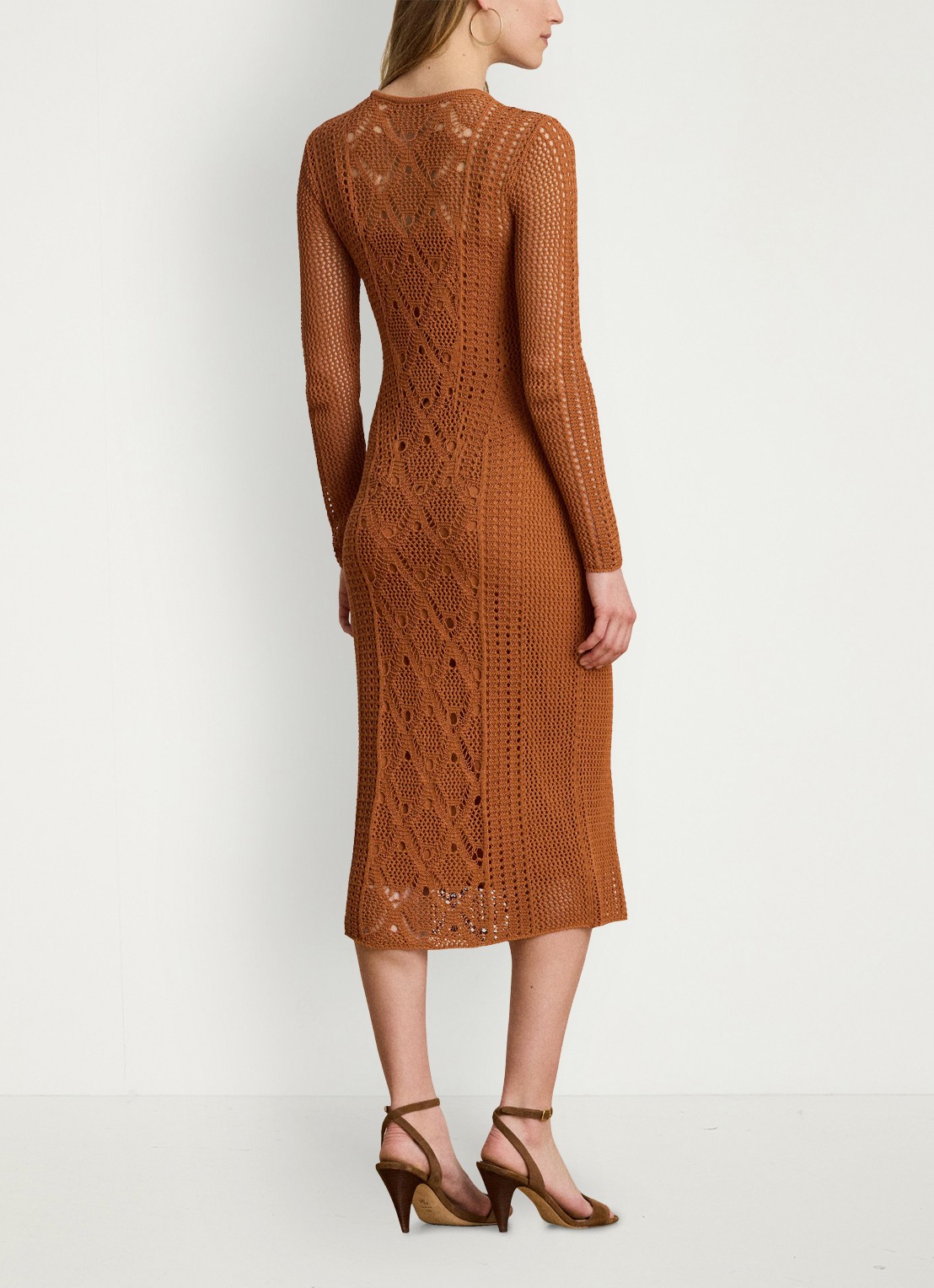 Ralph Lauren Midi jurk met opengebreid dessin - achterkant red terracotta / rood