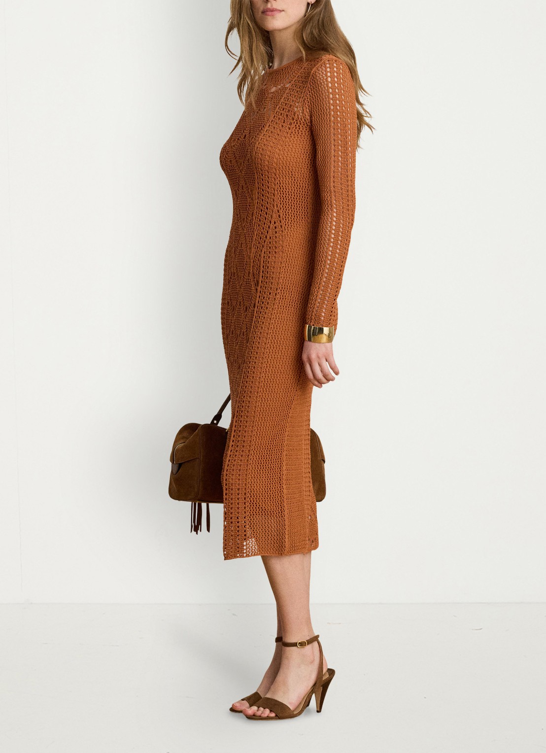Ralph Lauren Midi jurk met opengebreid dessin - voorkant 4 red terracotta / rood