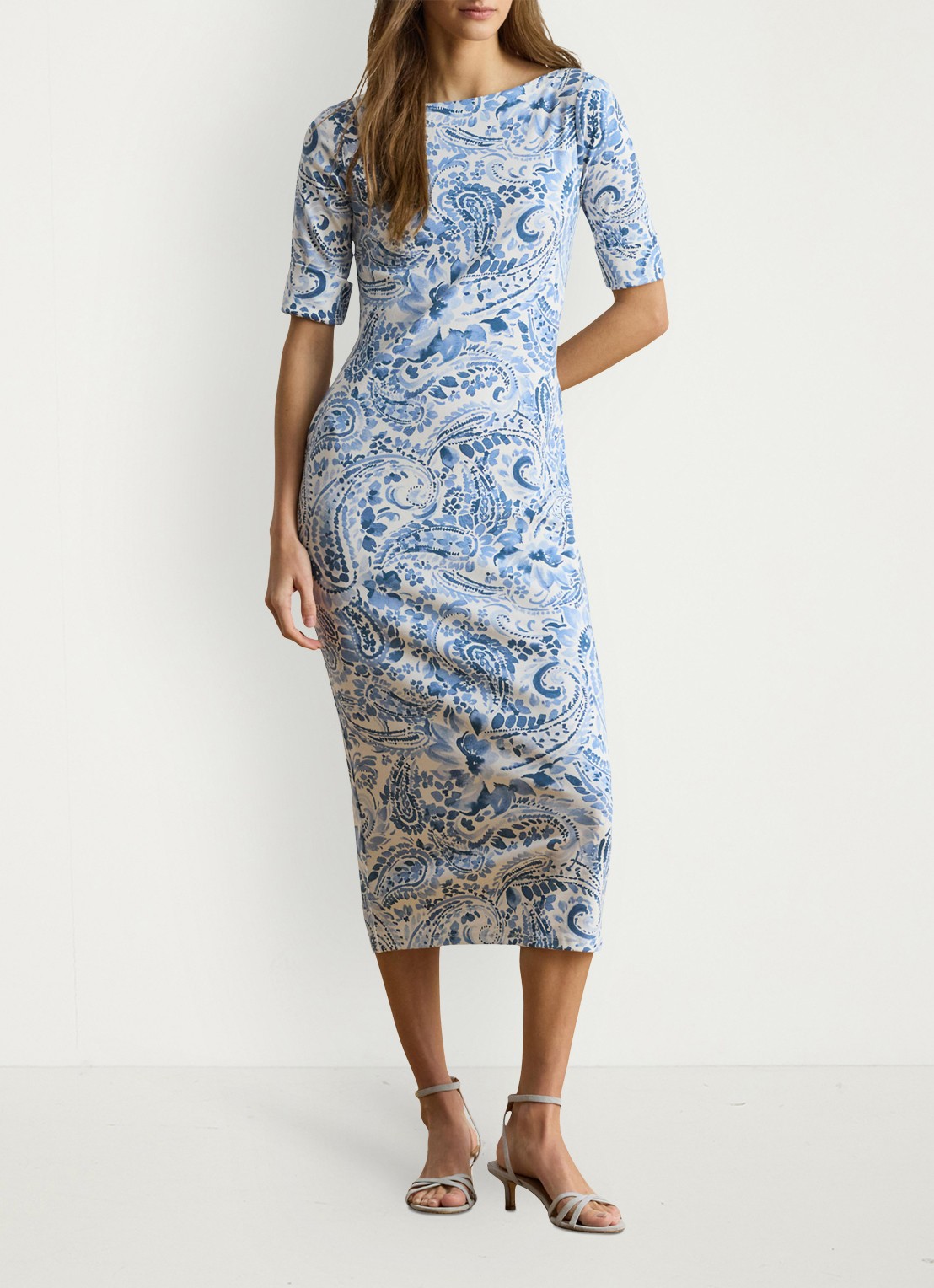 Ralph Lauren Midi jurk met paisley dessin - detail 2 white/blue / blauw